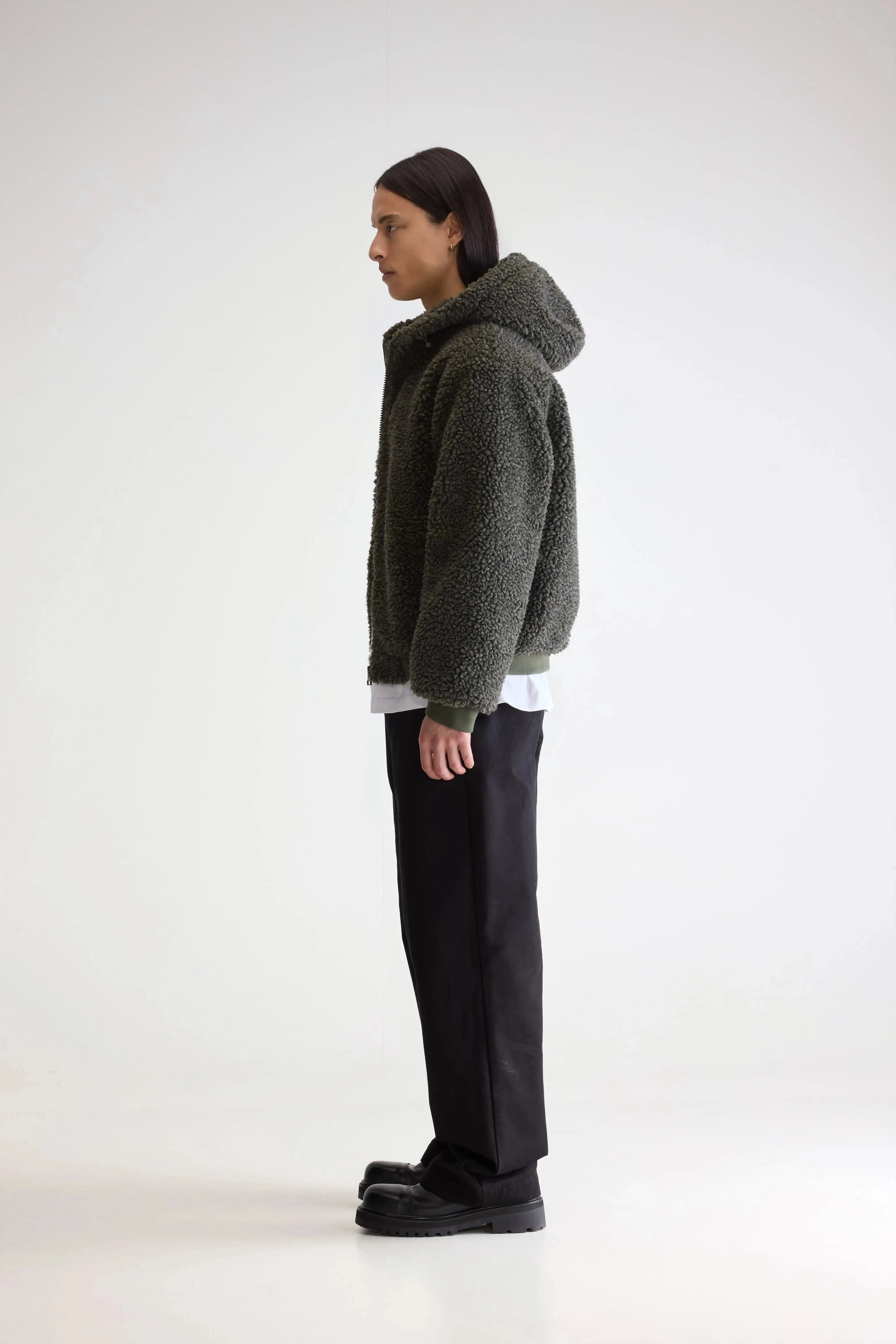 Jake zip-up teddy hoodie  (252 / M / DARK OLIVE) Modern Edge