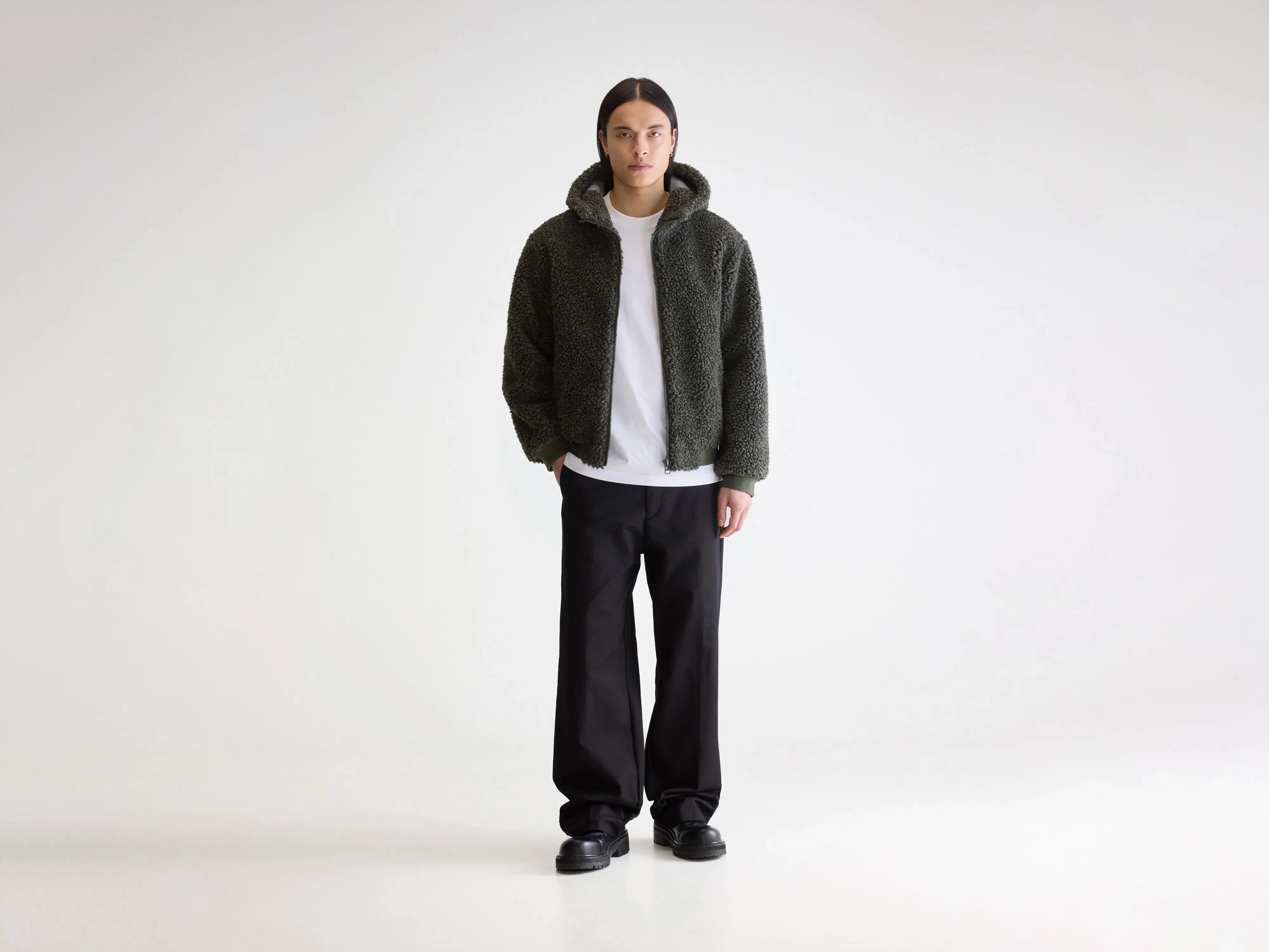 industry standard Logo Design Jake zip-up teddy hoodie  (252 / M / DARK OLIVE)