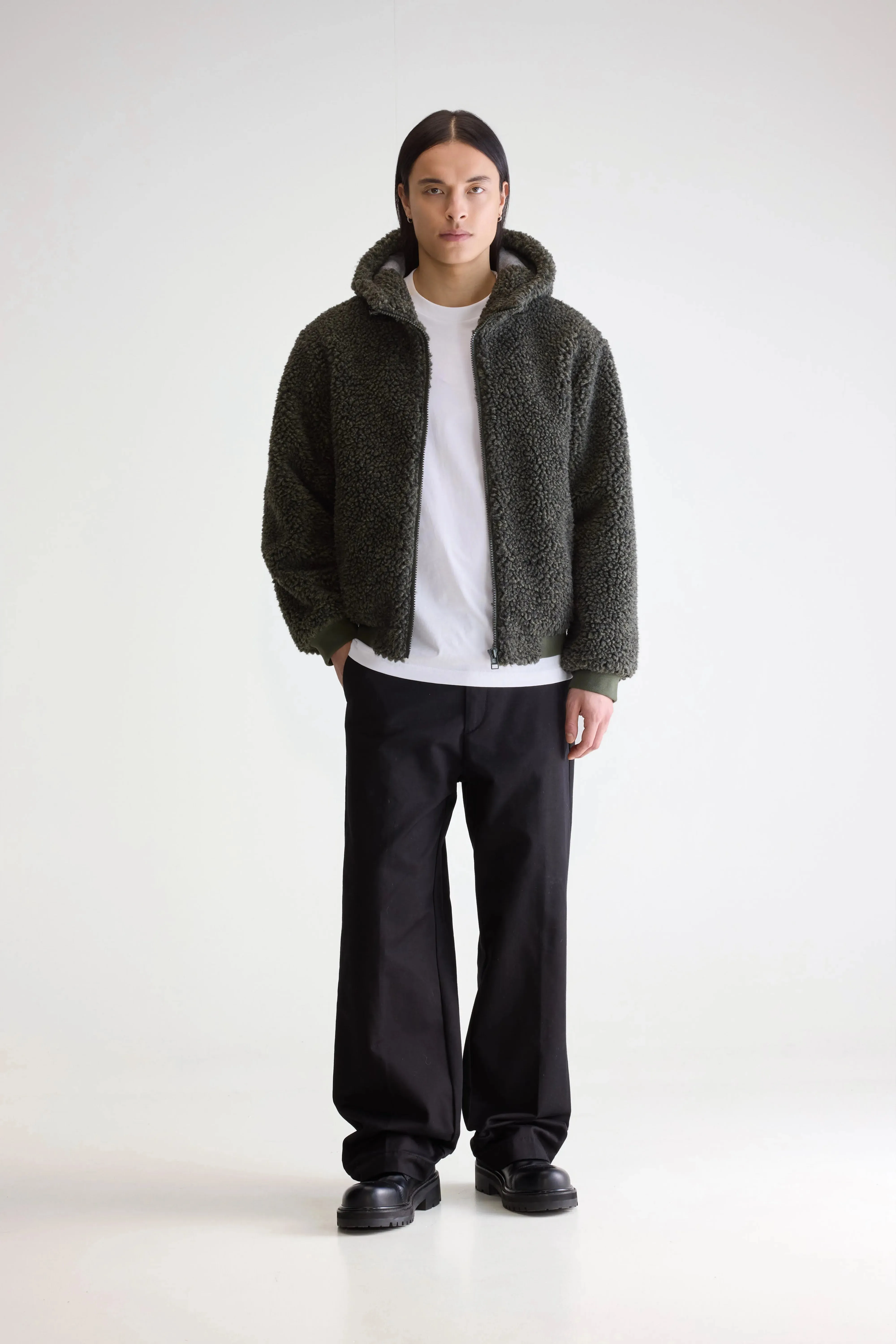 Jake zip-up teddy hoodie  (252 / M / DARK OLIVE) Modern Edge