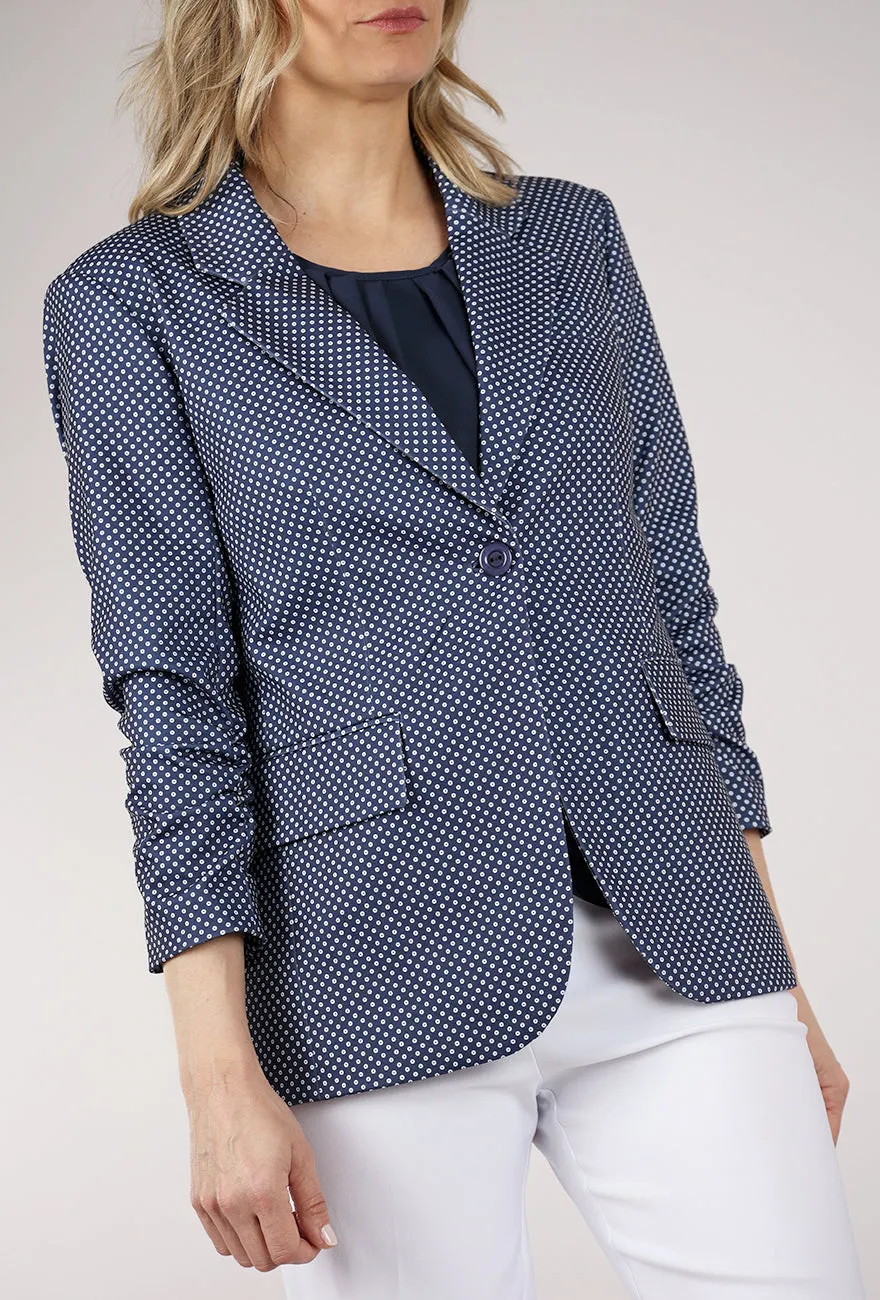 Jamie Ruched Sleeve Jacket, Navy Dot Wind Shell