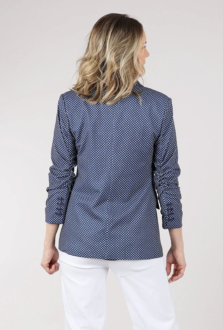 Jamie Ruched Sleeve Jacket, Navy Dot Wind Shell