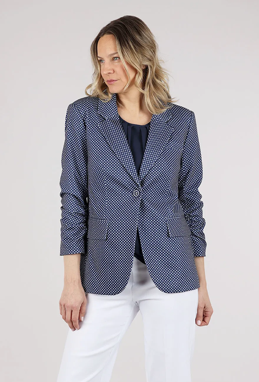 Jamie Ruched Sleeve Jacket, Navy Dot Wind Shell