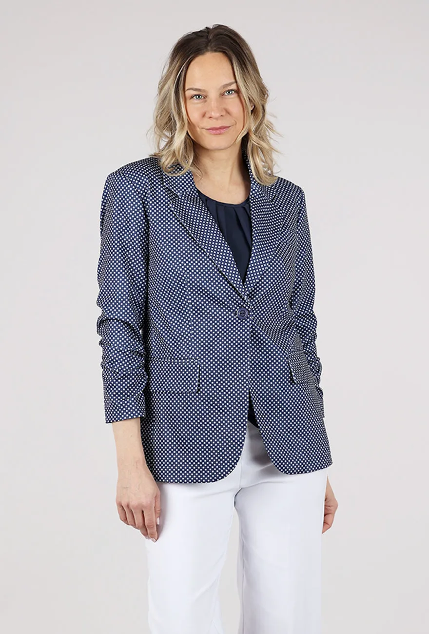 Jamie Ruched Sleeve Jacket, Navy Dot Wind Shell