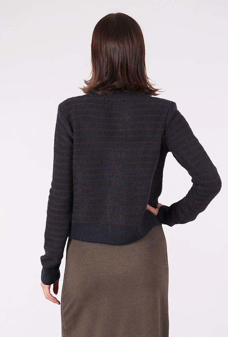 Japanese Fresh Striped Button Cardie, Midnight