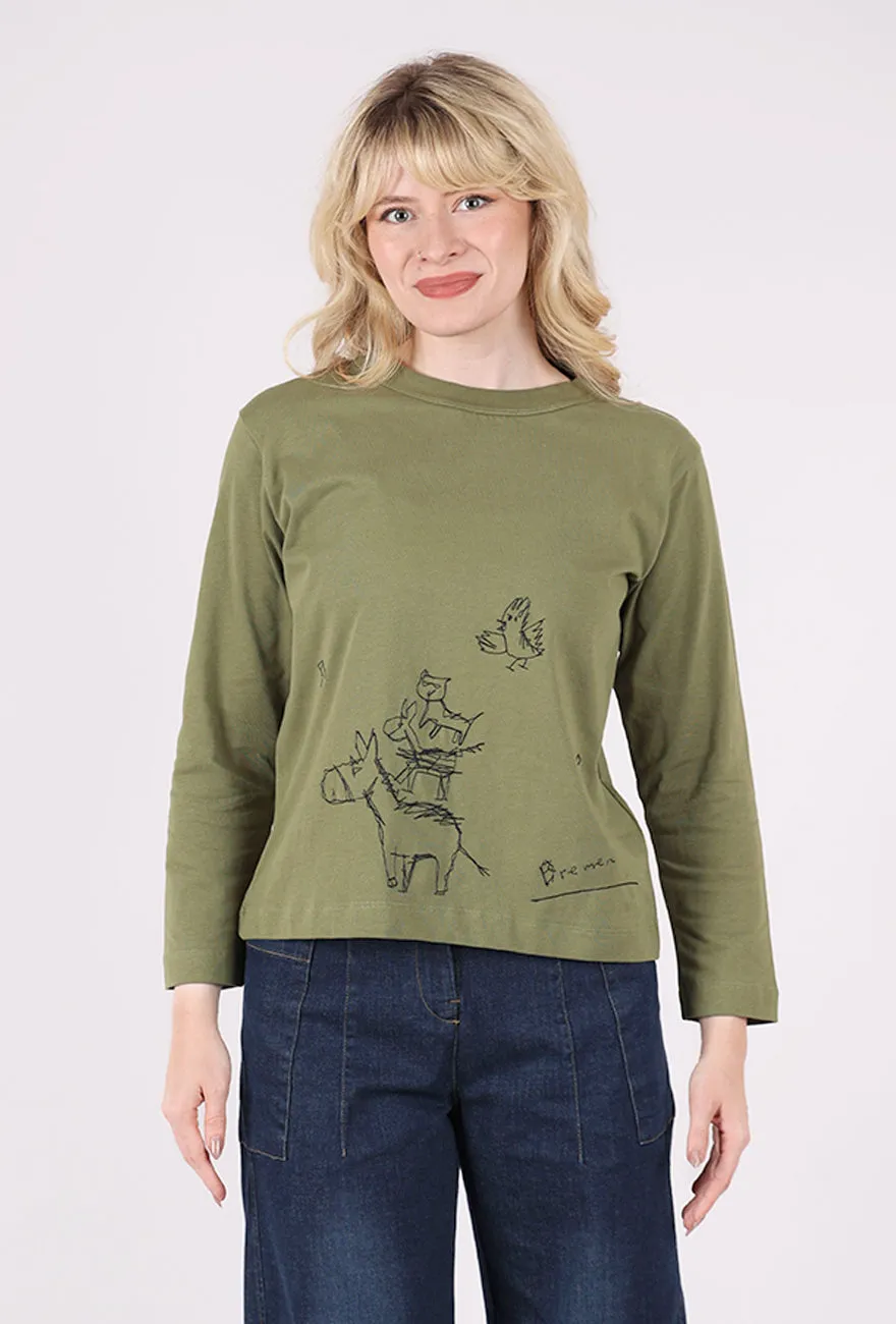 Jazz Stitched Knit Top, Green Striped Pattern