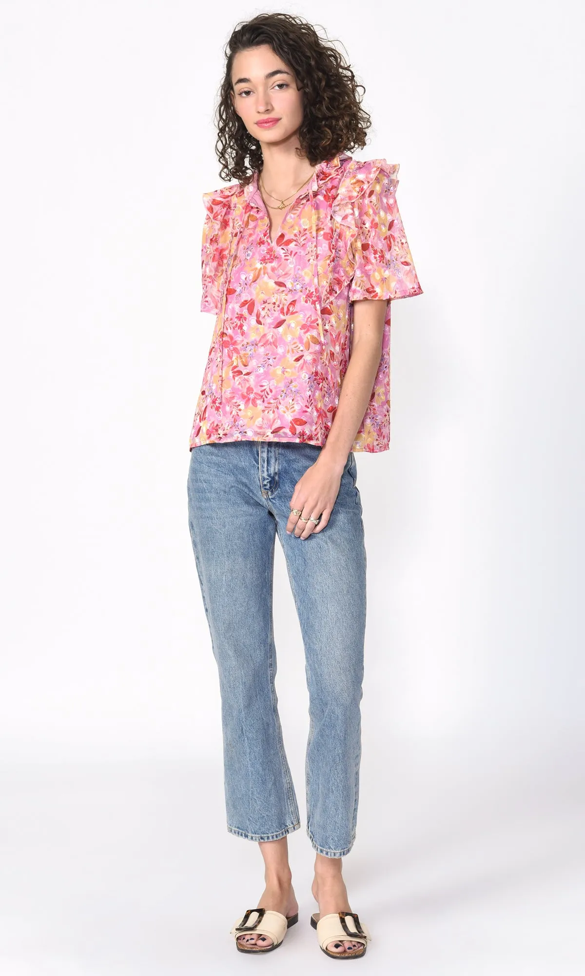 Jeany Ruffled Burnout Chiffon Blouse Spring Essentials