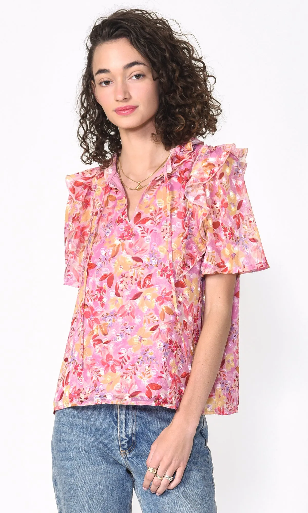 Jeany Ruffled Burnout Chiffon Blouse Spring Essentials