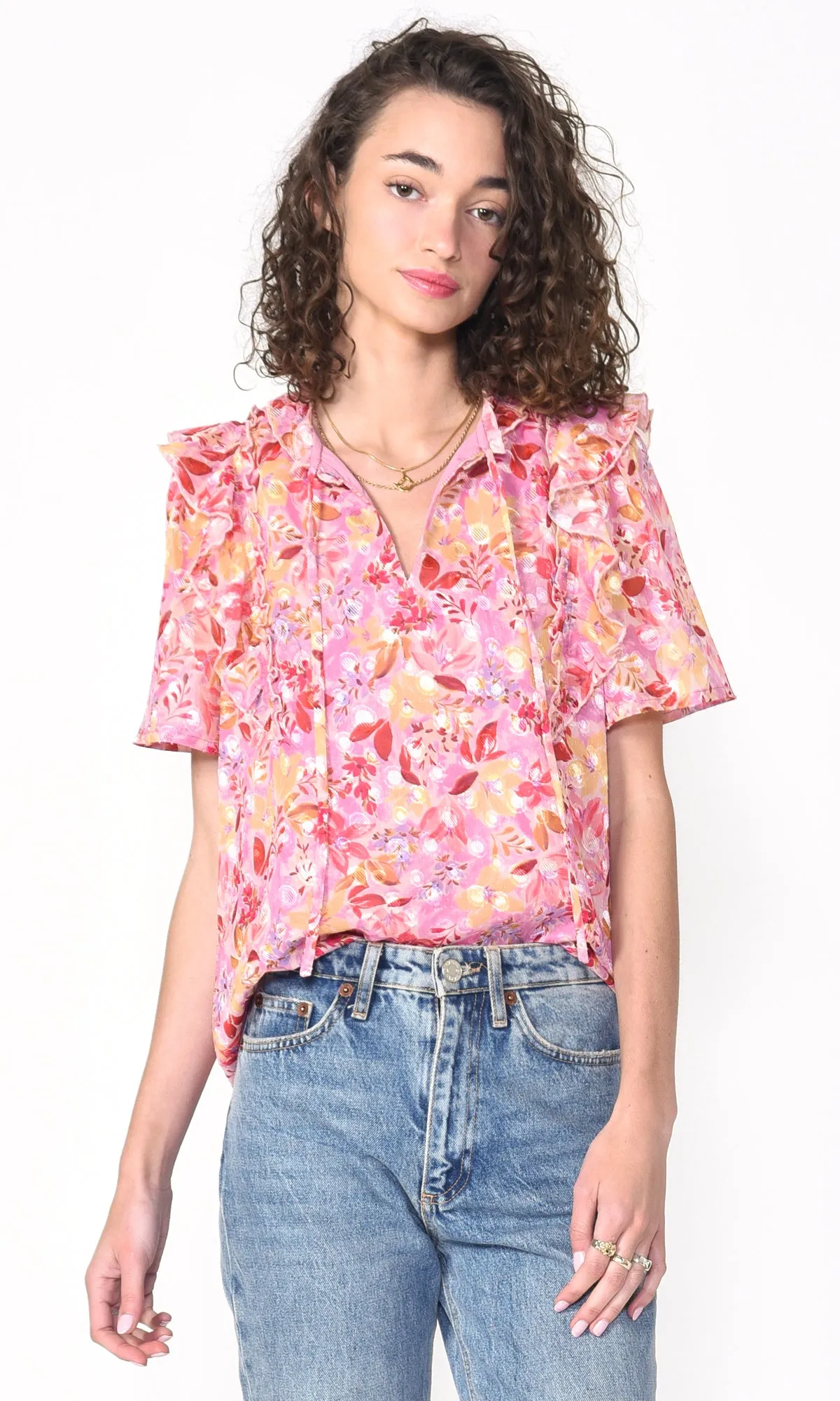 Timeless and sleek outerwear Jeany Ruffled Burnout Chiffon Blouse