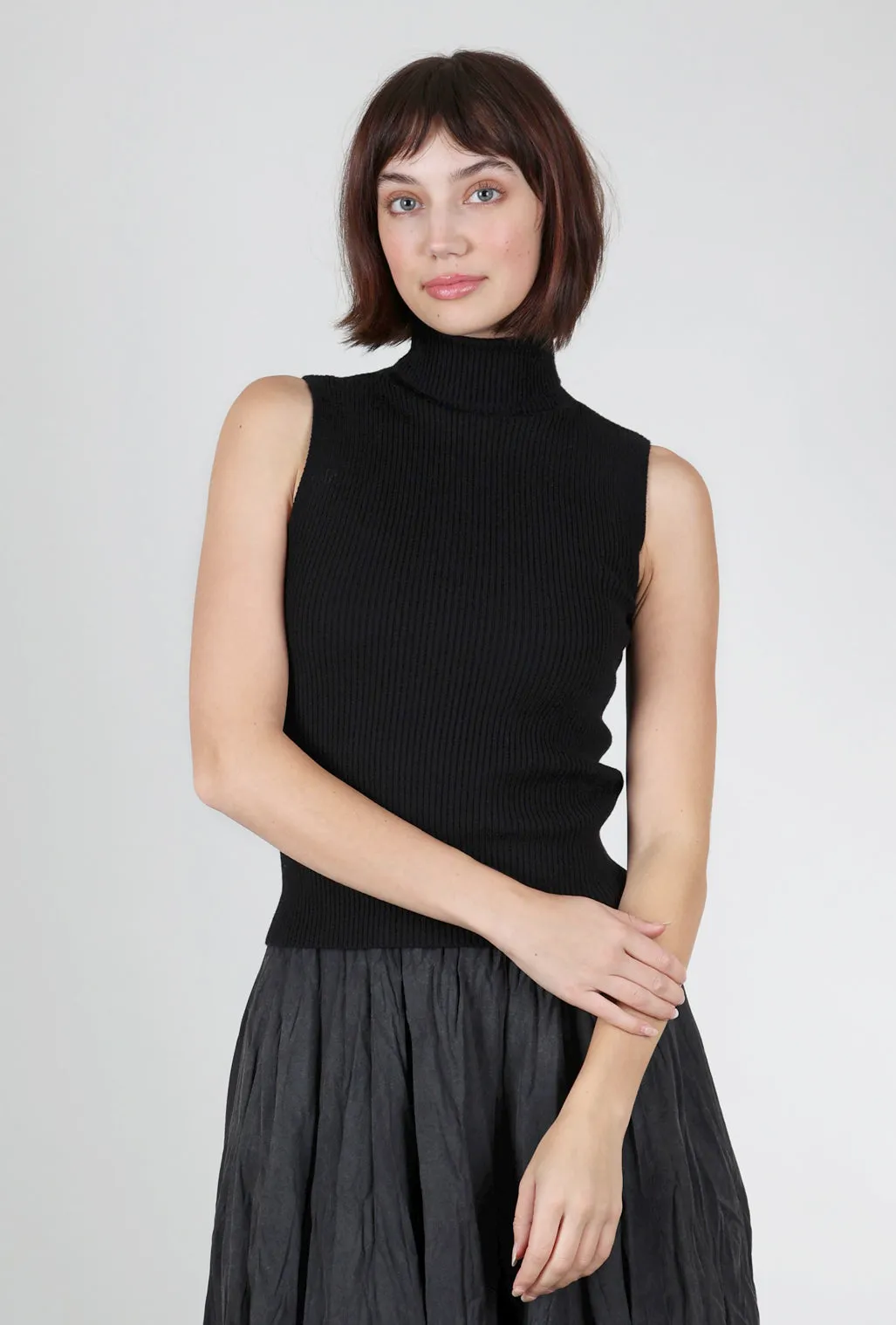 ruffled decoration Street Style Jennifer S/L Ribbed Mockneck, Black