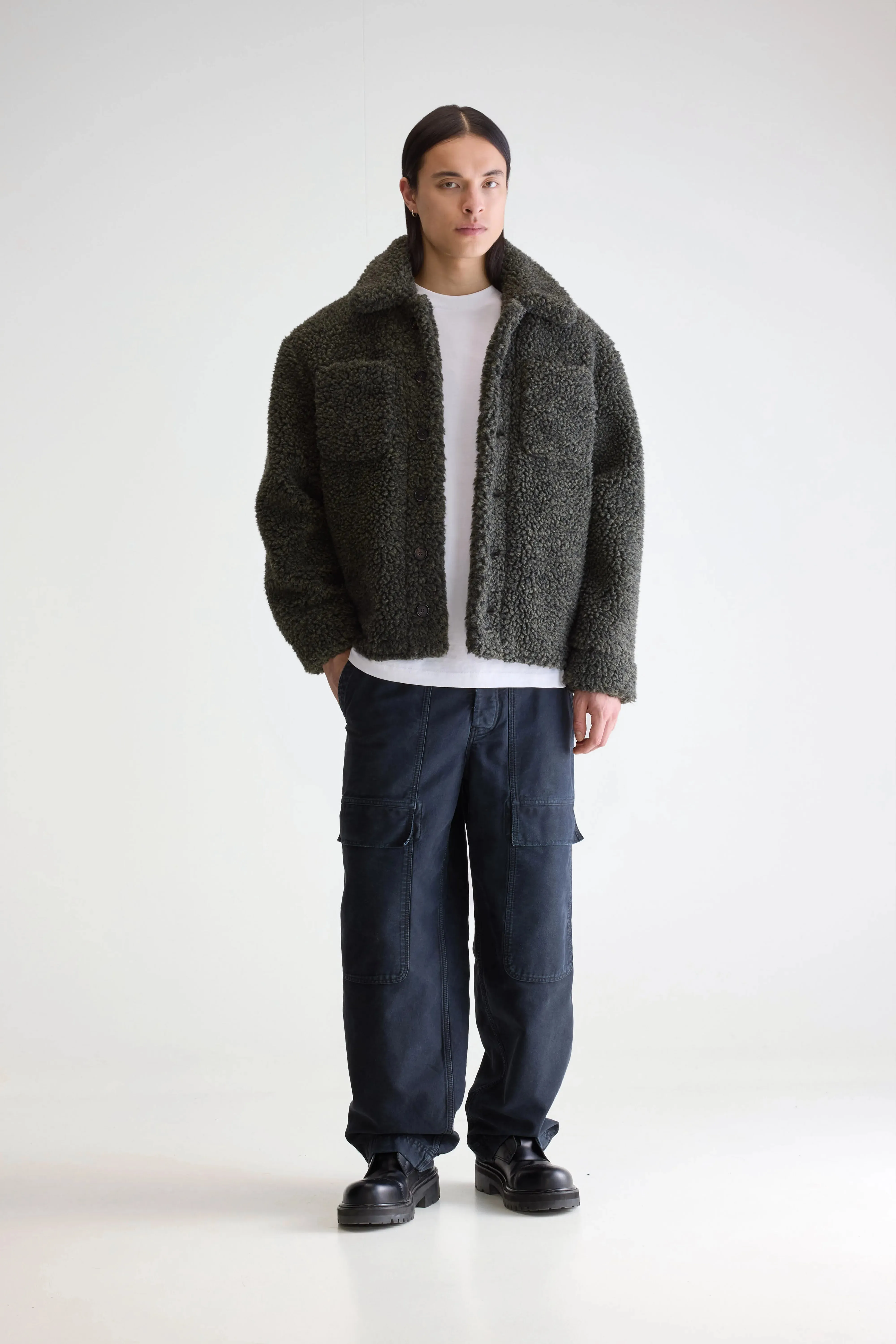 Jezzo teddy jacket (252 / M / DARK OLIVE) Velcro Closure