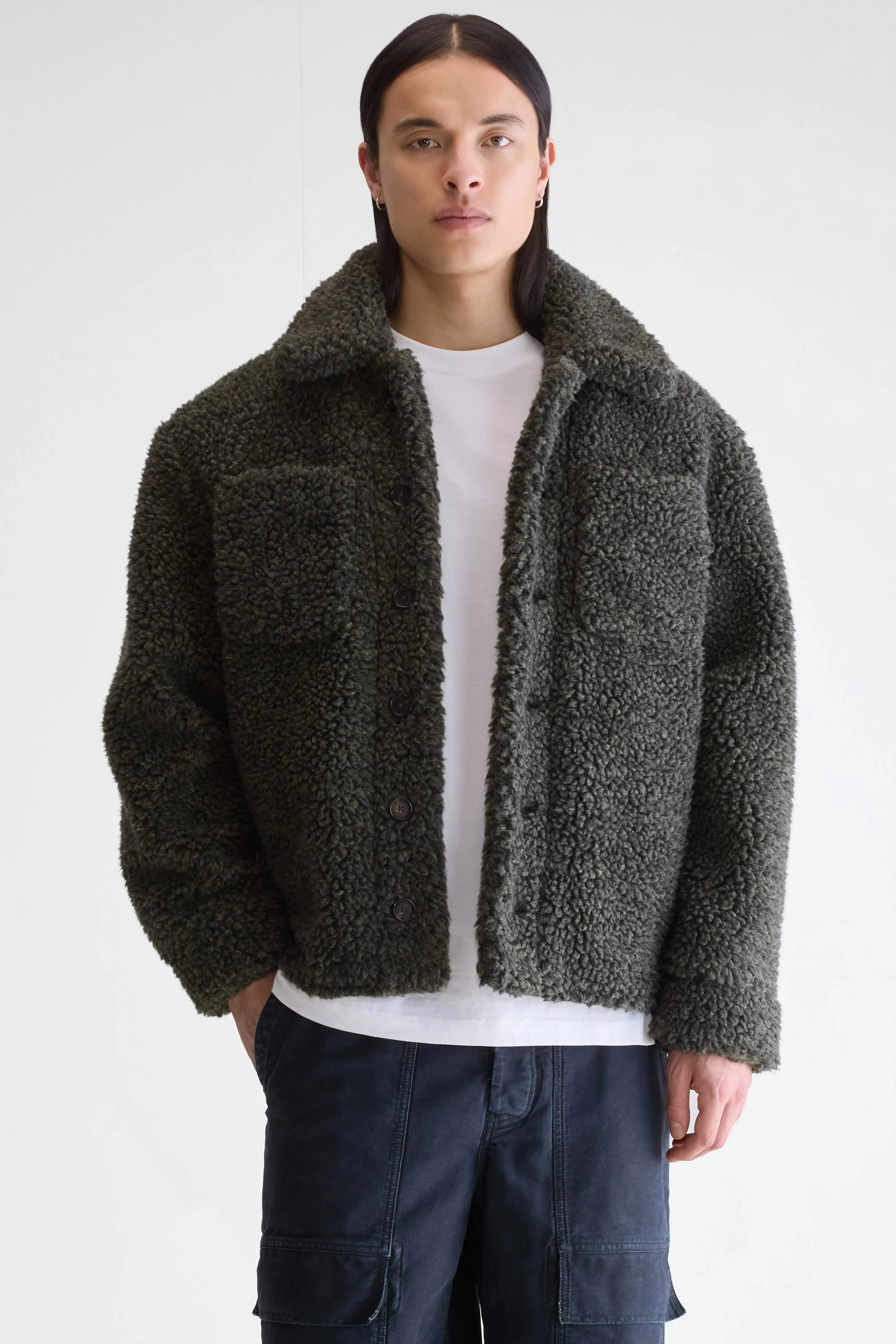 Jezzo teddy jacket (252 / M / DARK OLIVE) Velcro Closure