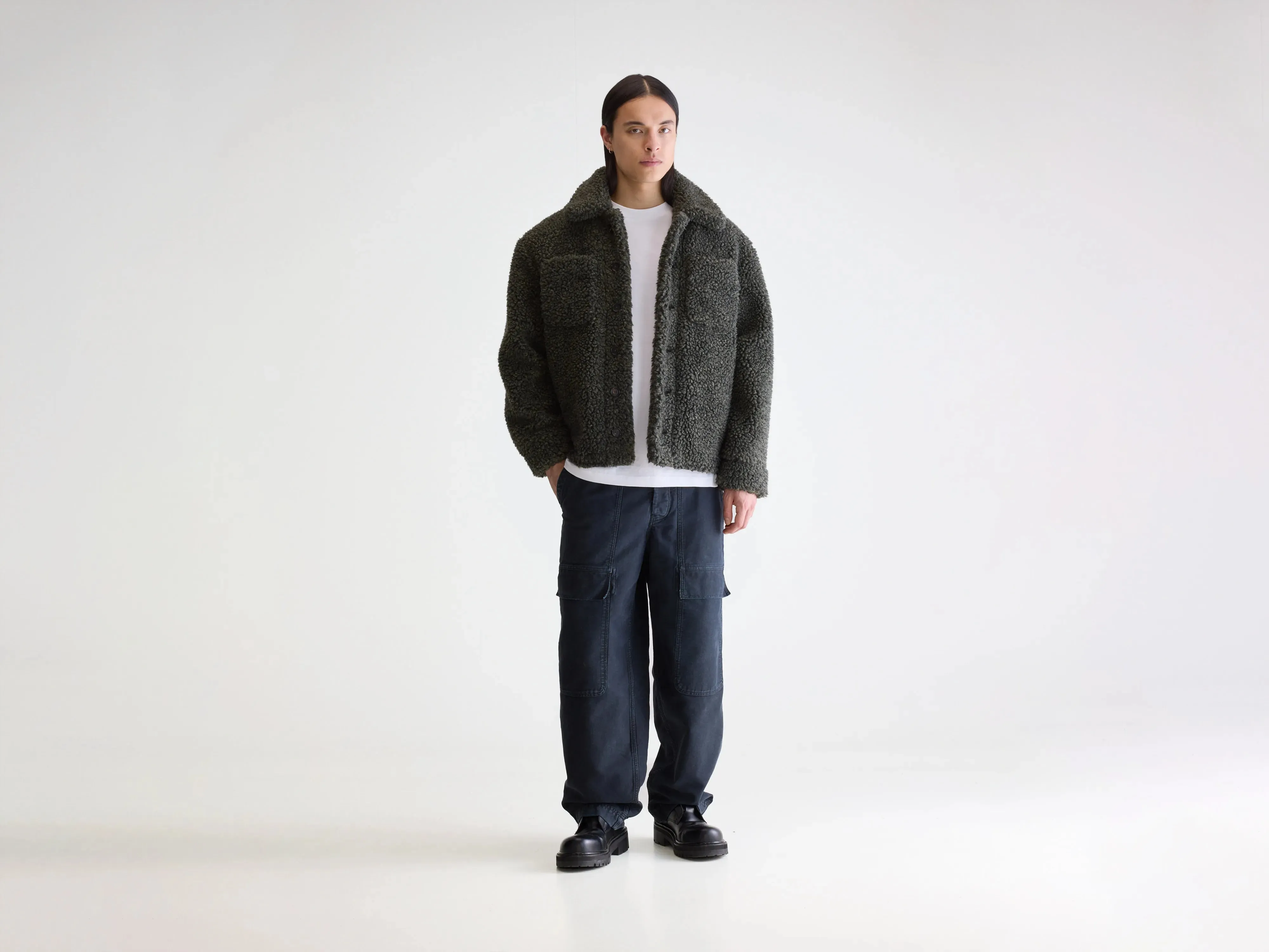 slim cut Soft Shell Jezzo teddy jacket (252 / M / DARK OLIVE)
