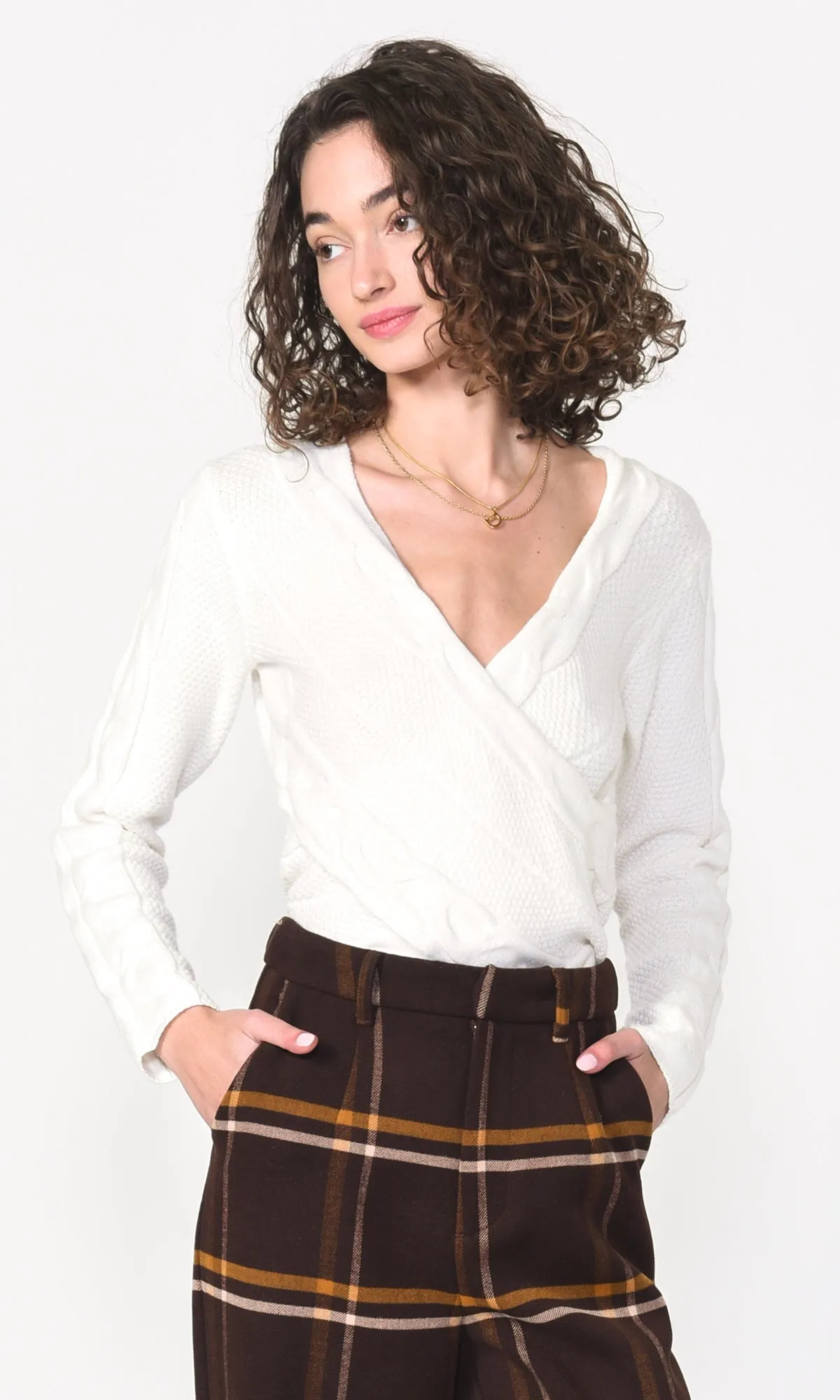 Jina Wrap Front Sweater Knit Top Flattering Style