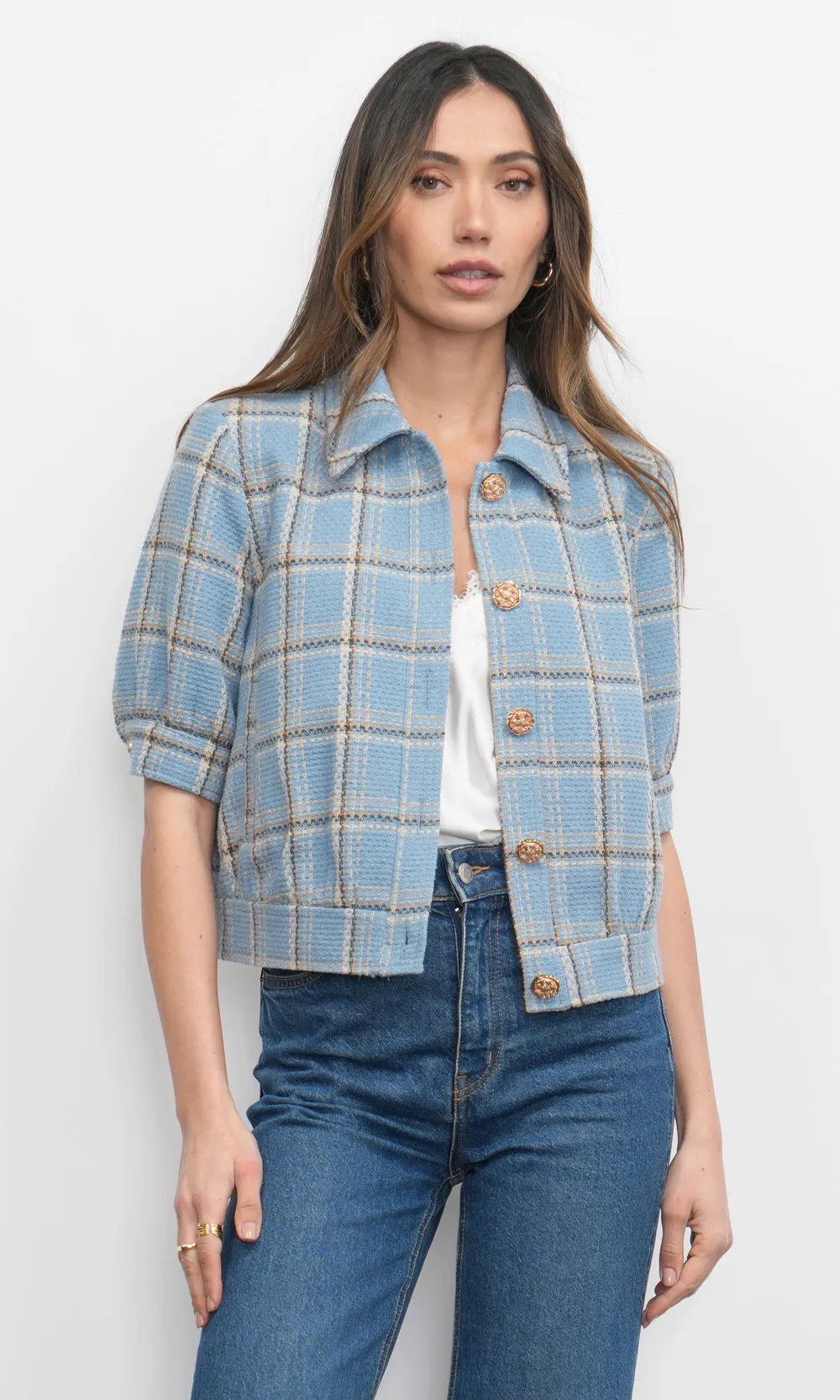 Joanne Short Sleeve Tweed PlaidJacket G257J1827