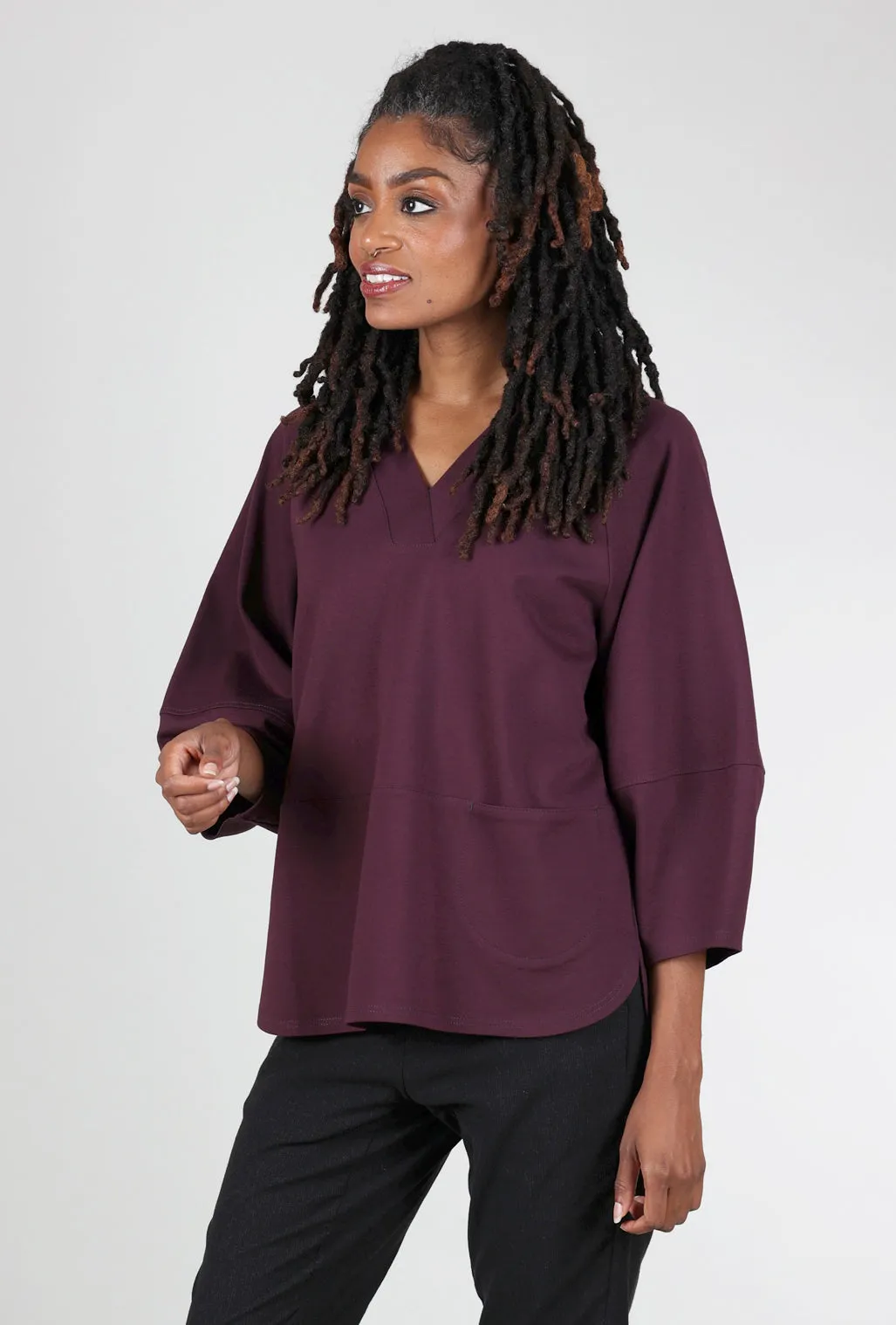 Judy Balloon Sleeve Ponte Top, Merlot Simple Elegance