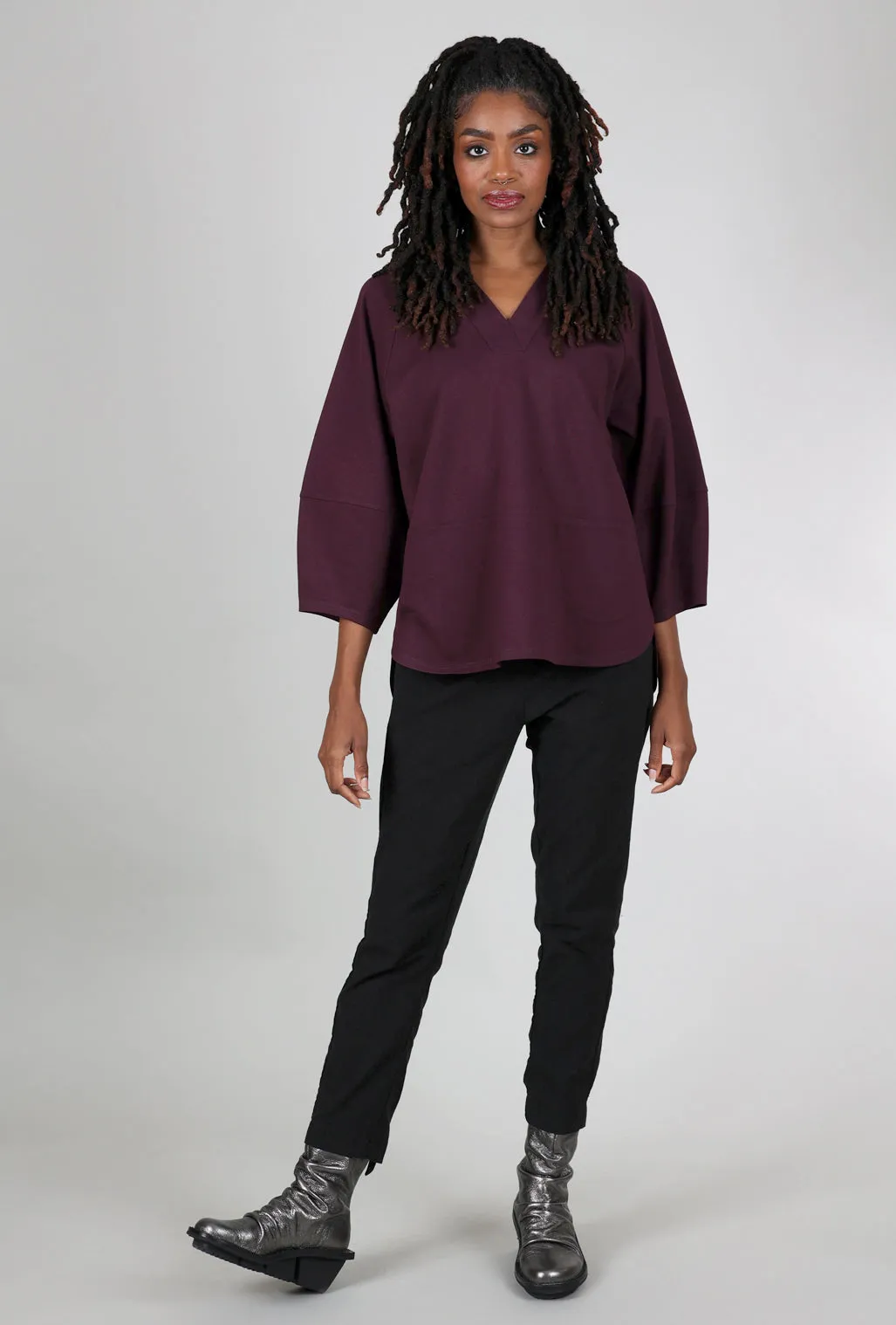 Judy Balloon Sleeve Ponte Top, Merlot Simple Elegance
