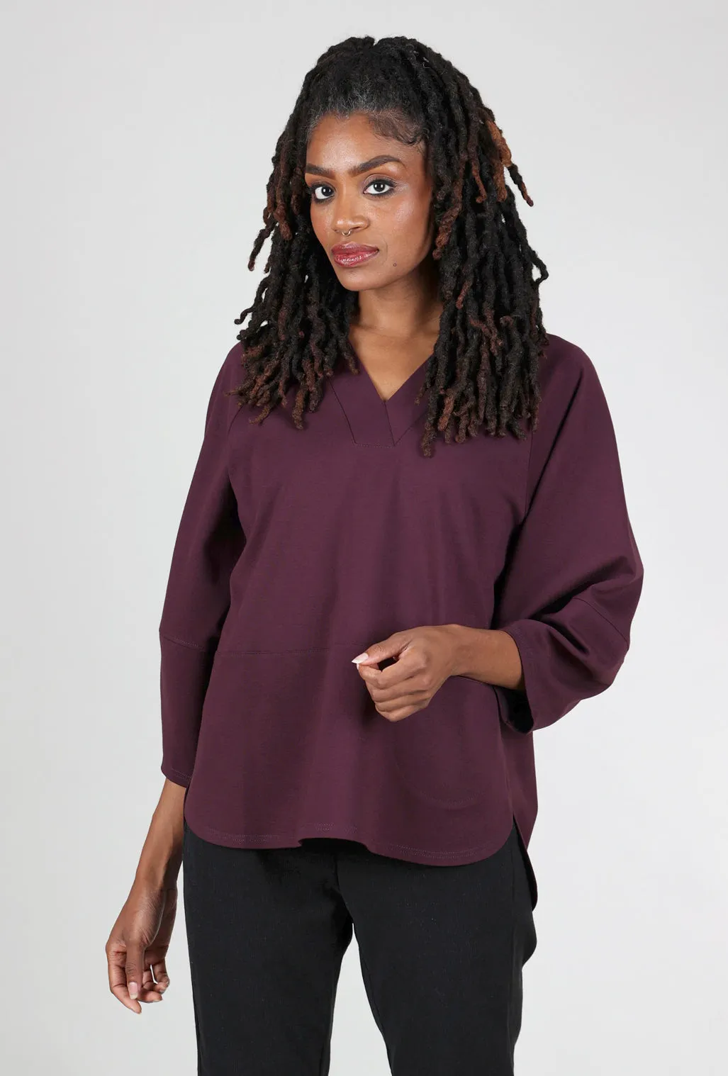 Judy Balloon Sleeve Ponte Top, Merlot Office Outfit Striped Pattern