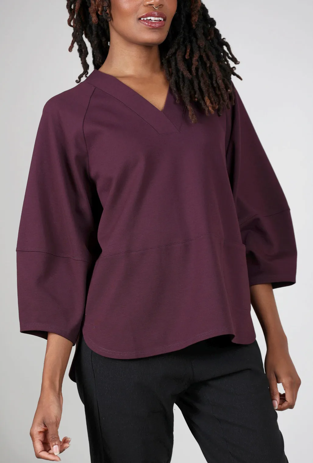 Judy Balloon Sleeve Ponte Top, Merlot Simple Elegance