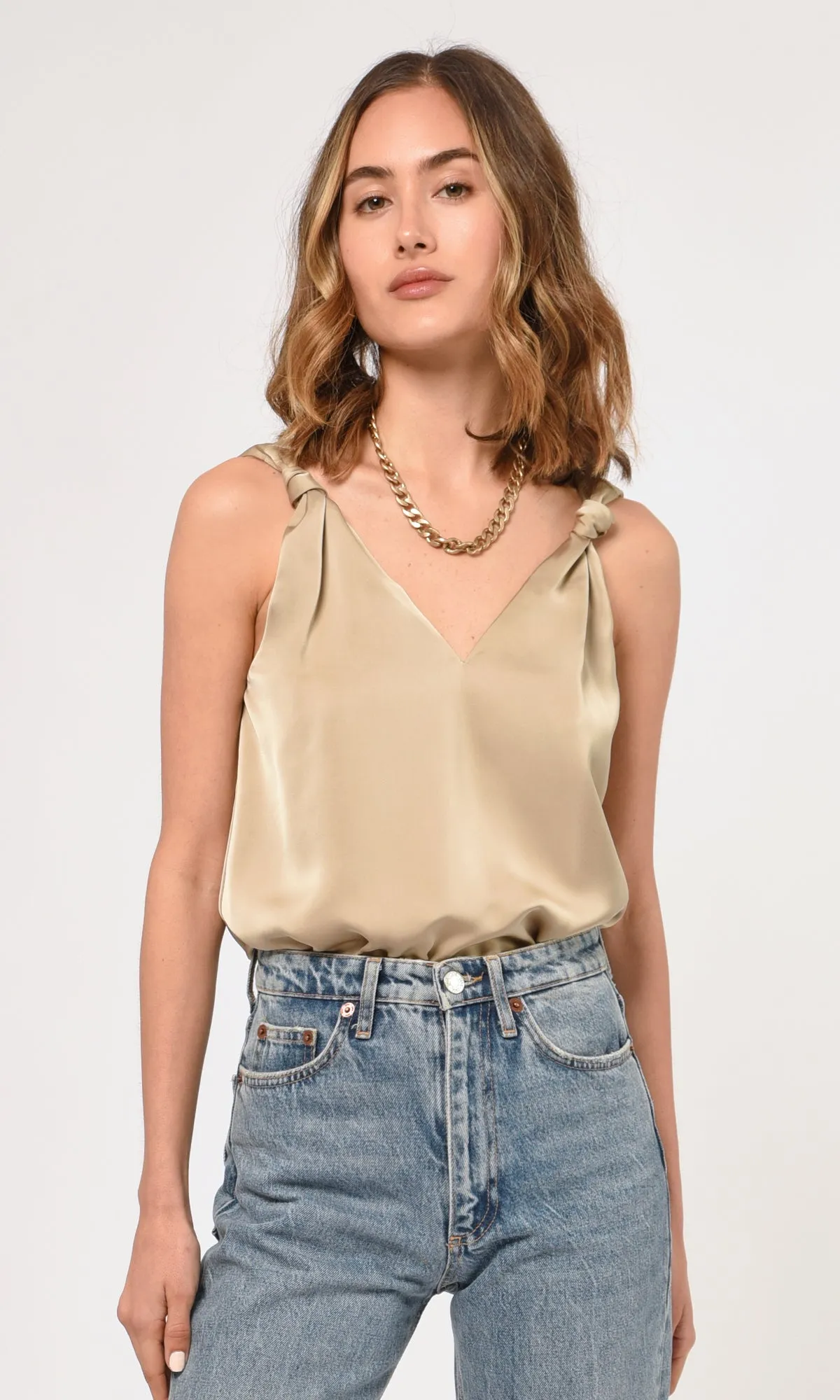 Kassi Shoulder Knot Satin Top Sophisticated professional jacket