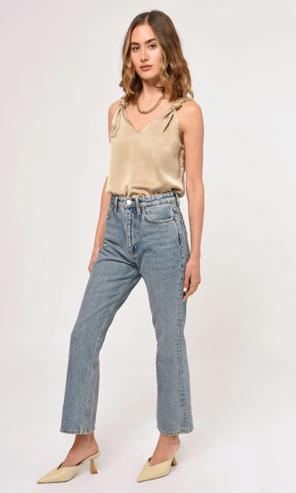 Kassi Shoulder Knot Satin Top Modern Spring