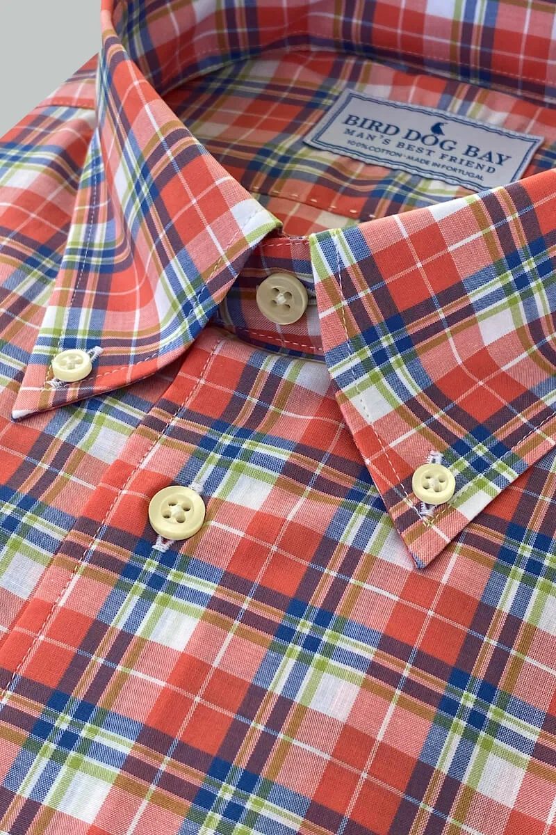 Long Sleeve small square collar Kenwood: Woven Cotton Shirt - Coral