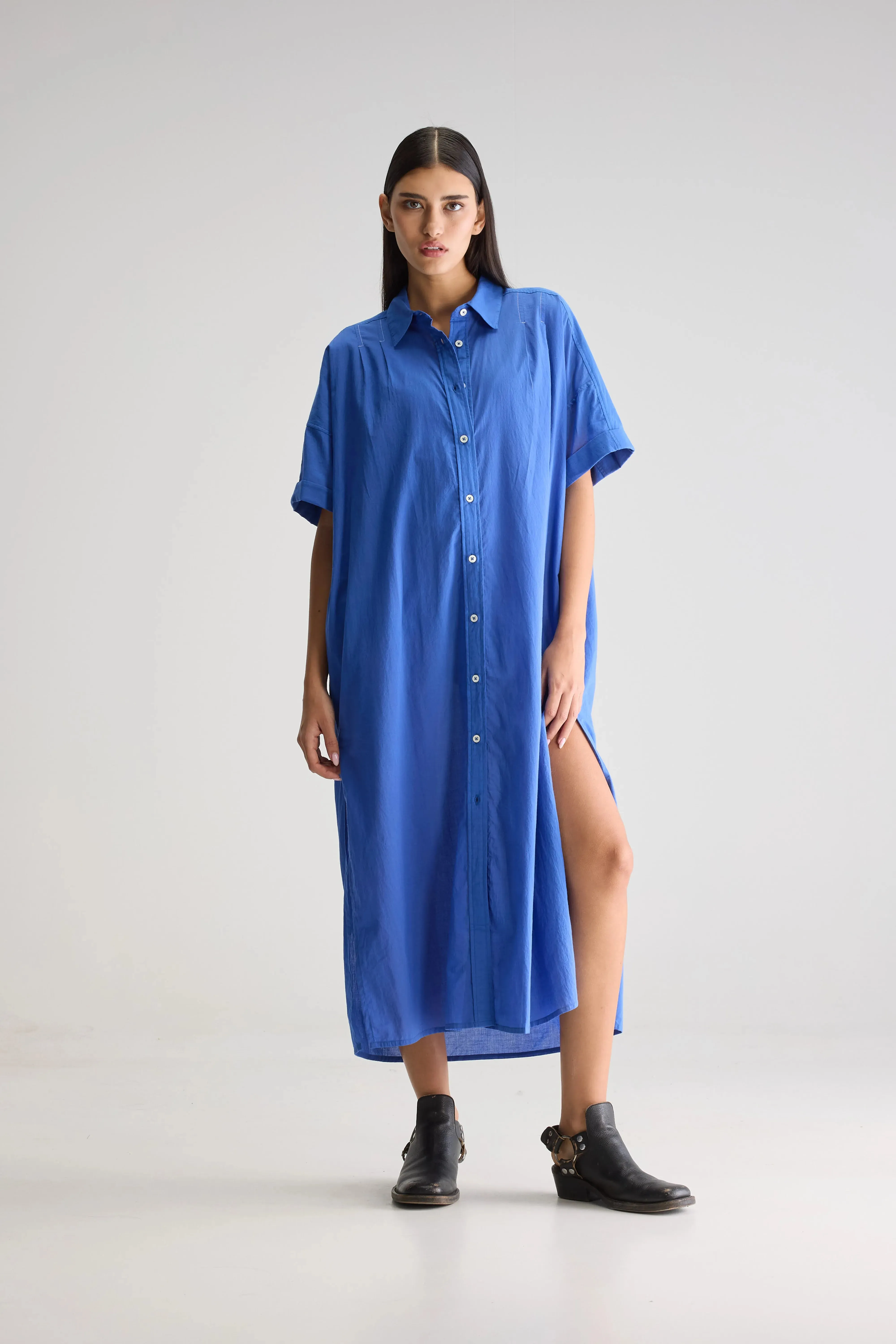Keren long shirt dress (251 / W / IRIS BLOOM) Smart Clothing