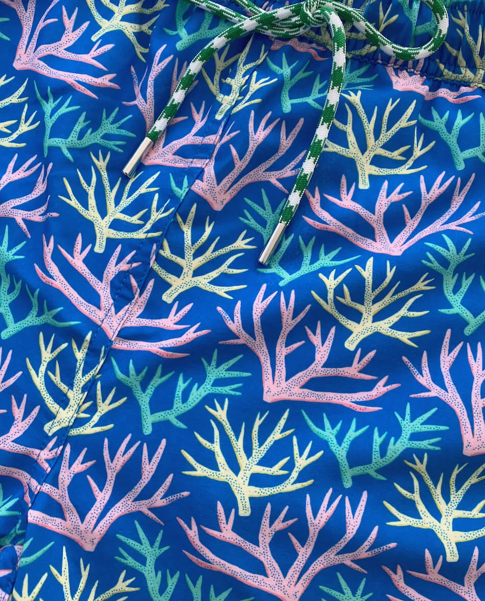 Key Largo Coral: Swim Trunks - Blue Retro Vibe