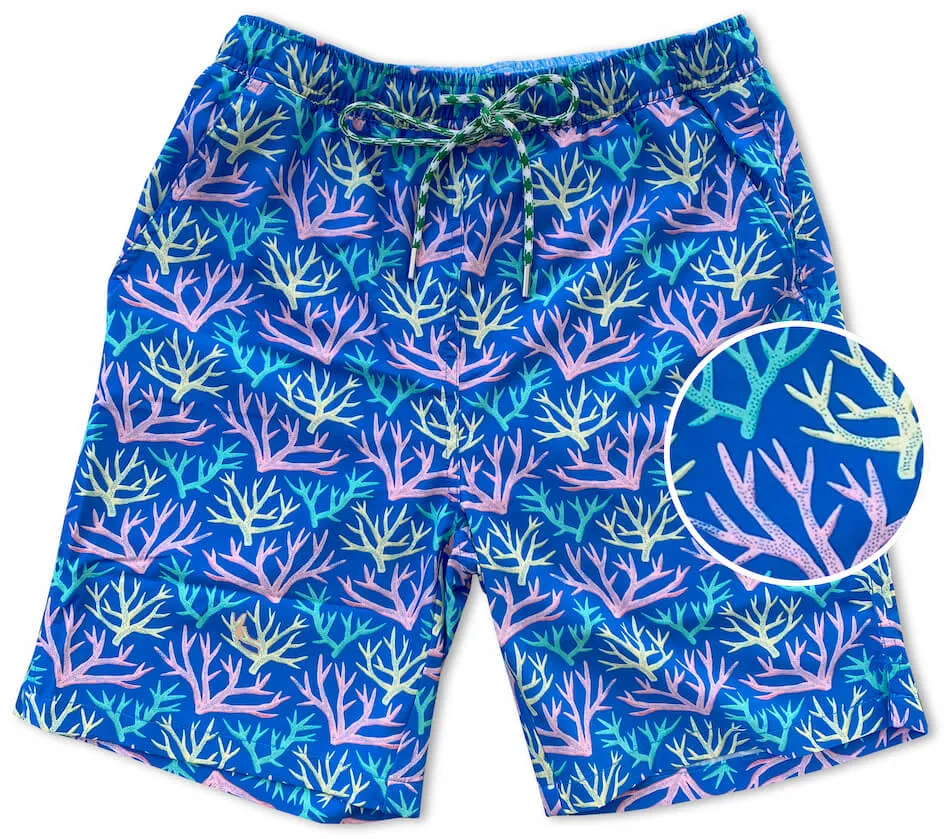 Key Largo Coral: Swim Trunks - Blue Retro Vibe