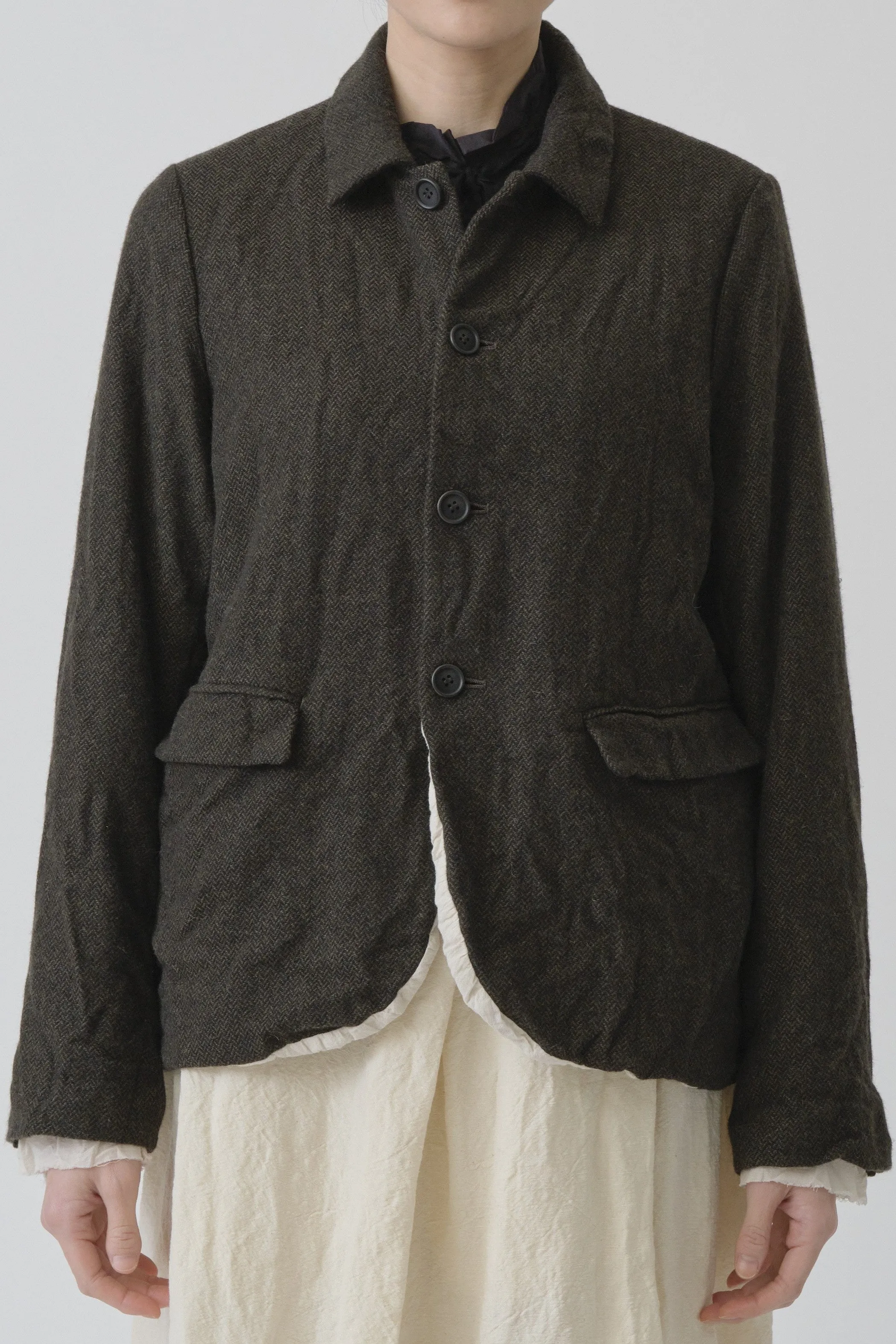 Khaki Herringbone Short Jacket ultra down