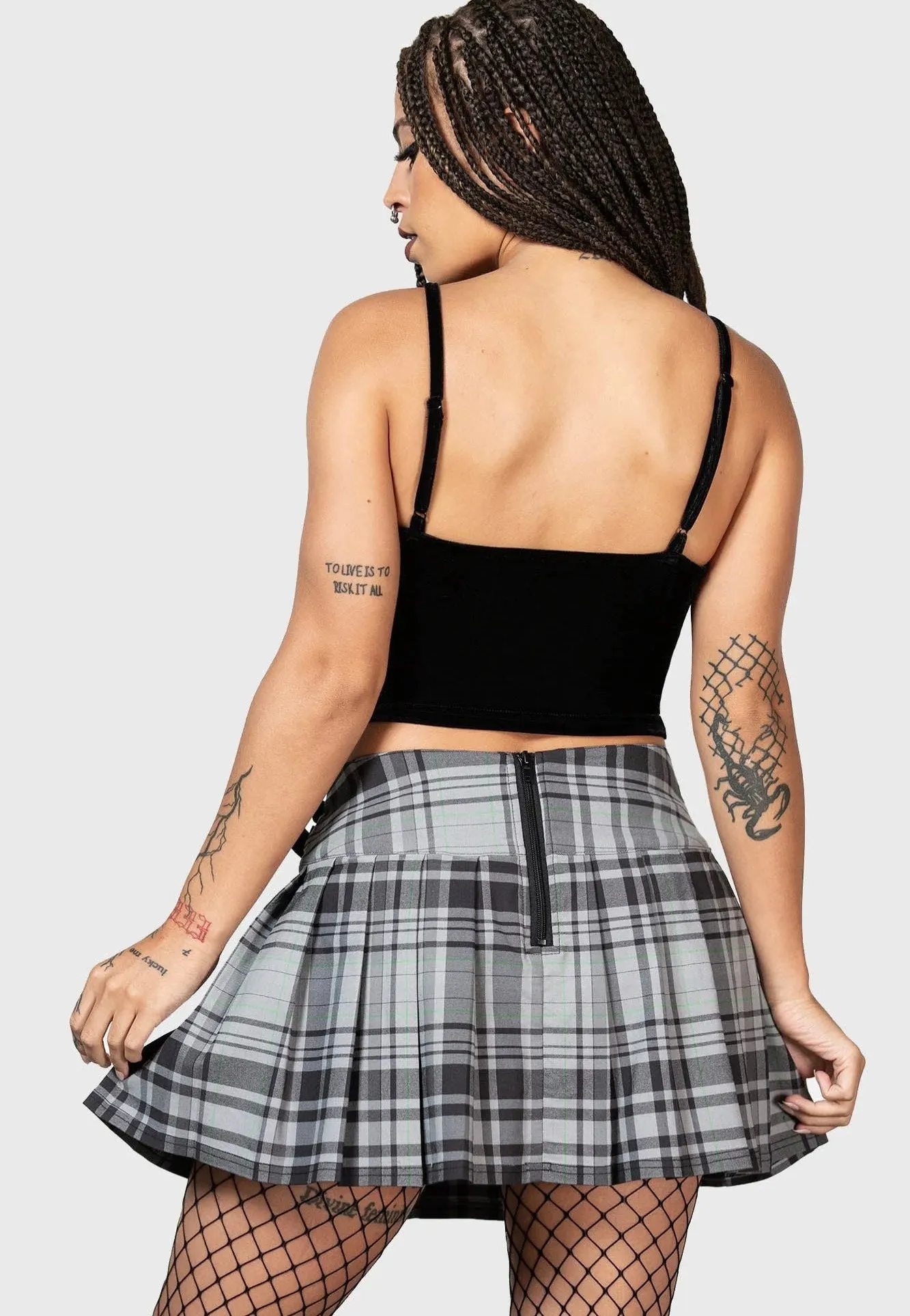 Killstar - Bat Girl Mini Grey Tartan - Skirt Cozy Classic