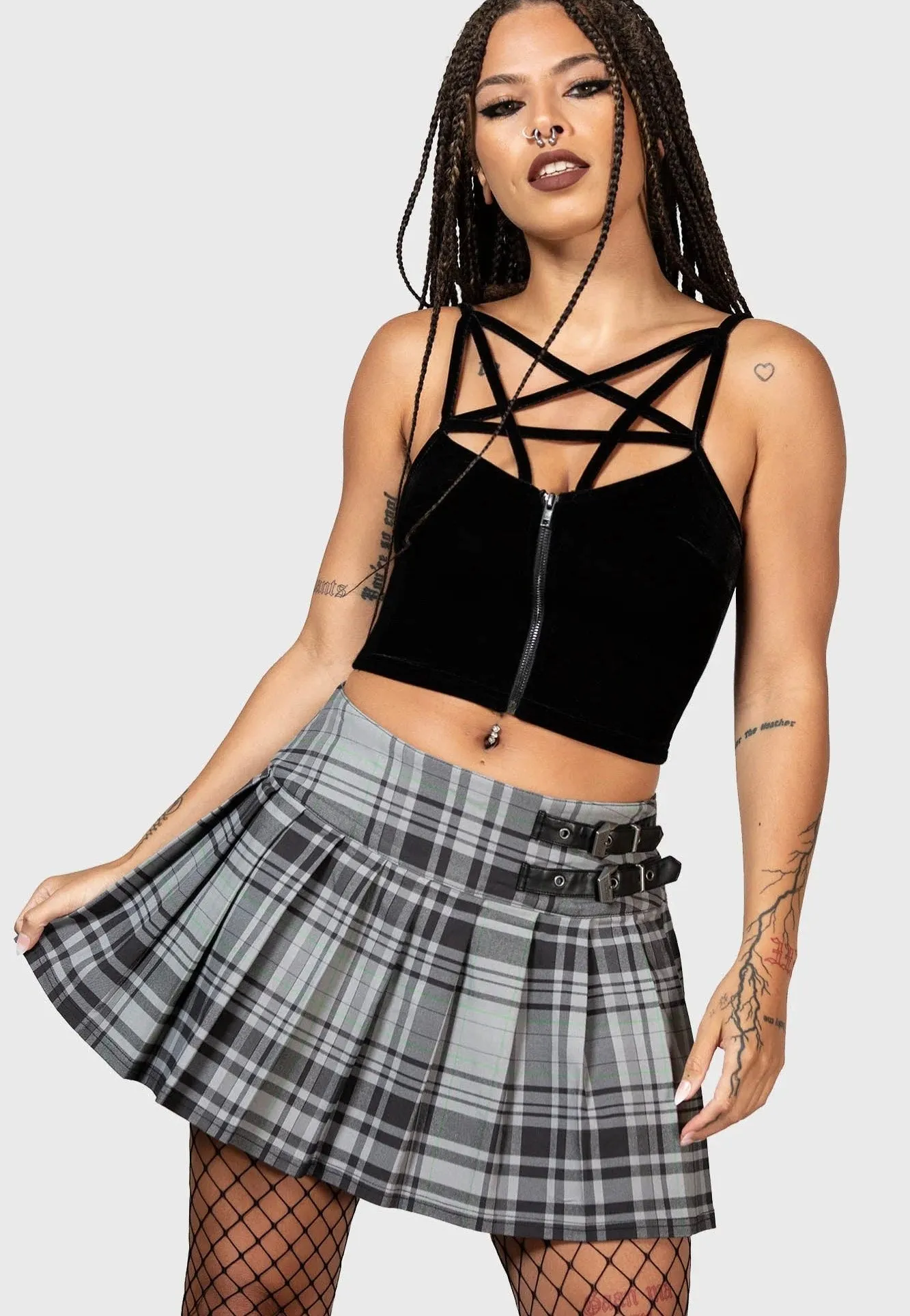 Killstar - Bat Girl Mini Grey Tartan - Skirt Cozy Classic