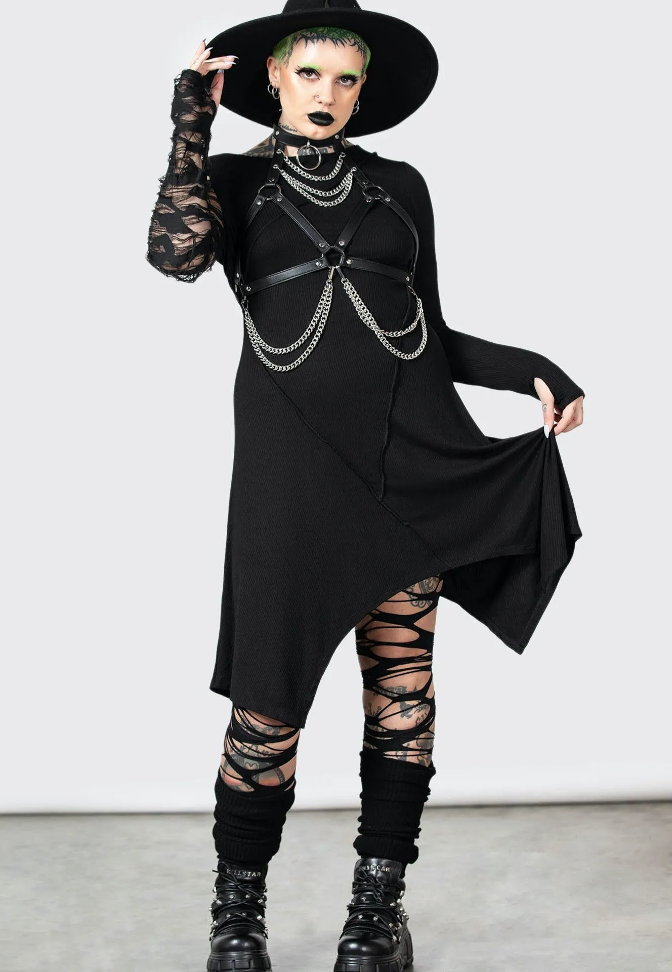 Feminine full-length gown Lightweight Killstar - Rowena Black - Dress