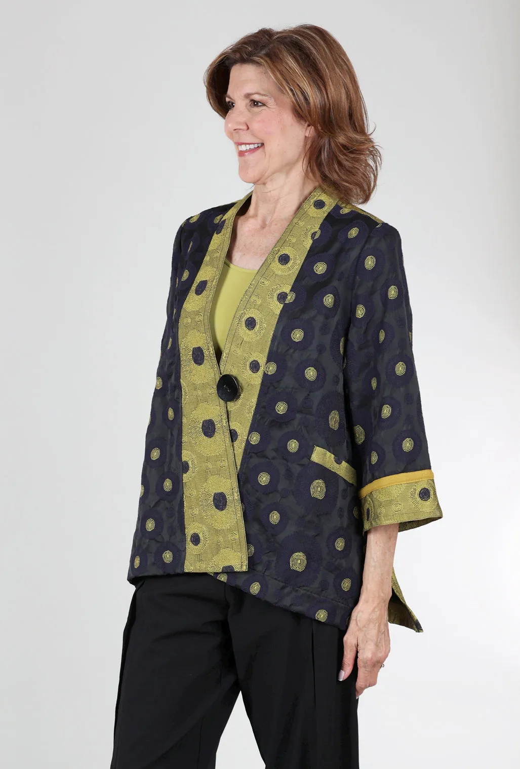 Kimono Event Jacket, Navy/Kiwi Modern Shield