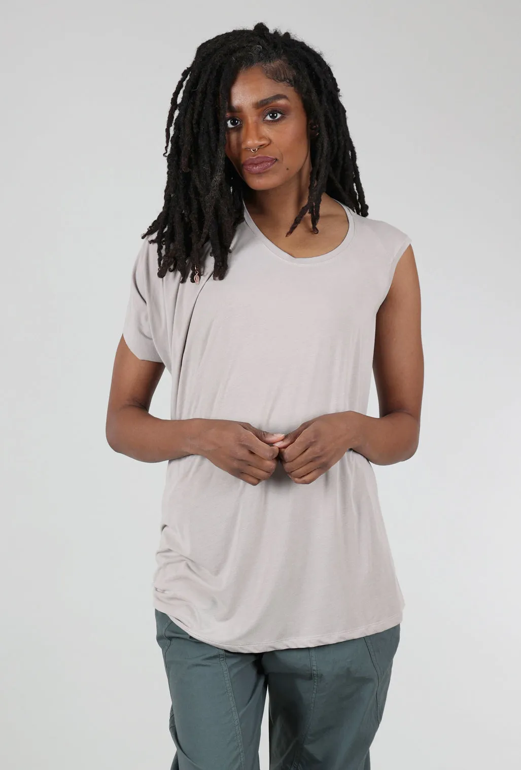 Konok Jersey Top, Beige Office Style flared sleeve