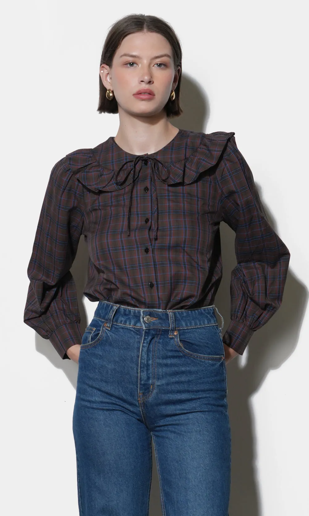 Krista Peter Pan Collar Plaid Blouse Vibrant Colors