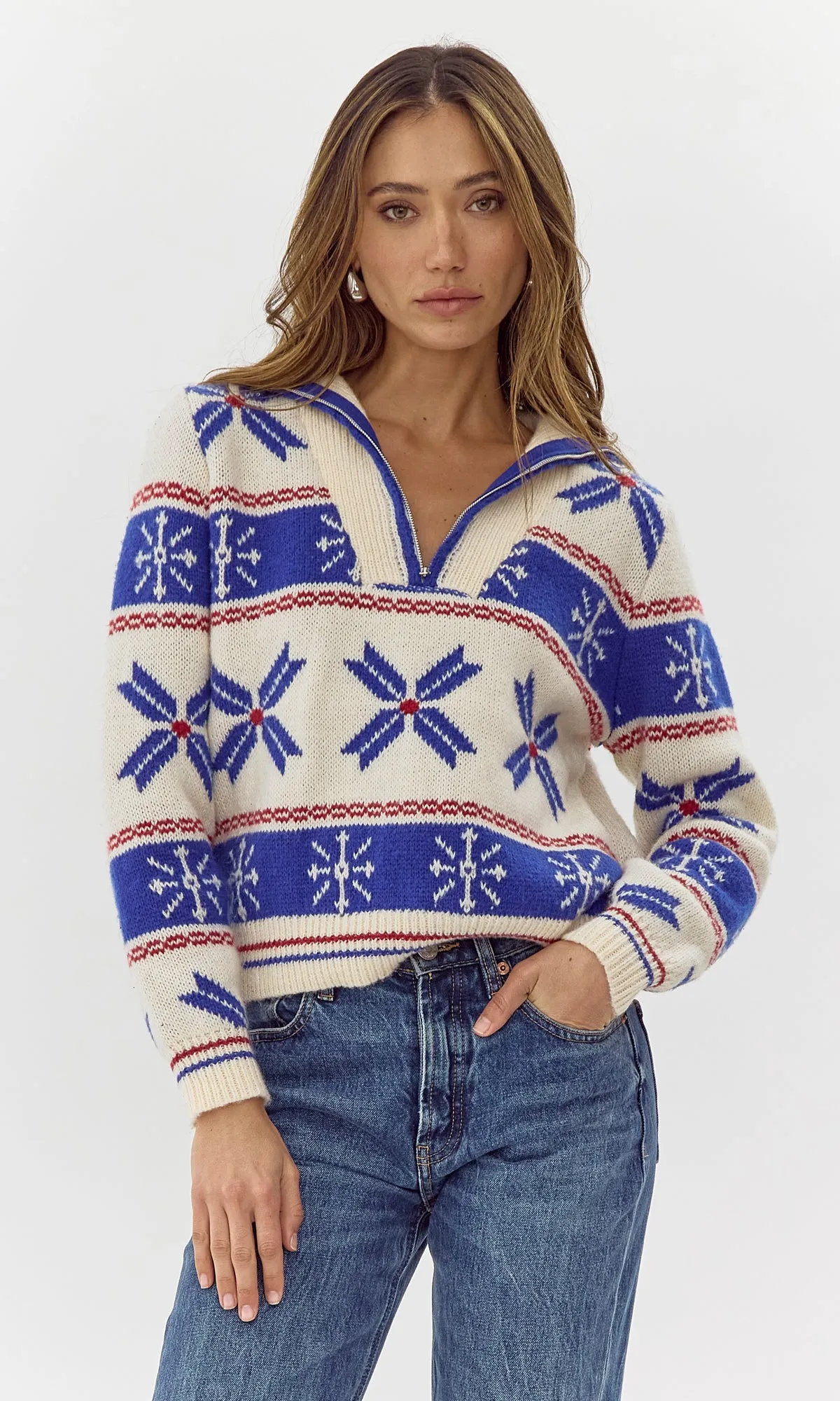 Lantern sleeve Nixie Collard Ribbed Knit Sweater