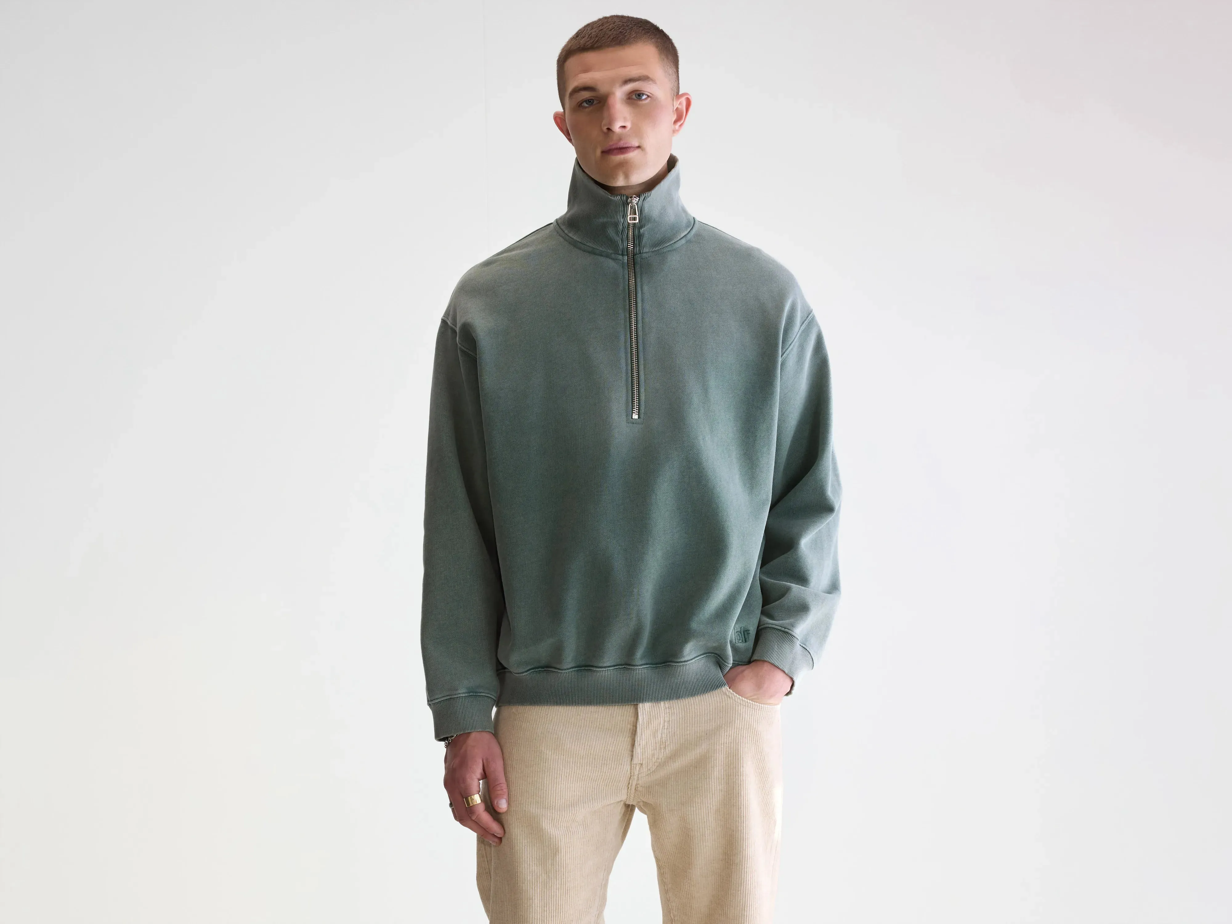 Fleece Lined Minimal Fit Fabro half-zip sweatshirt (252 / M / BOTTLE)