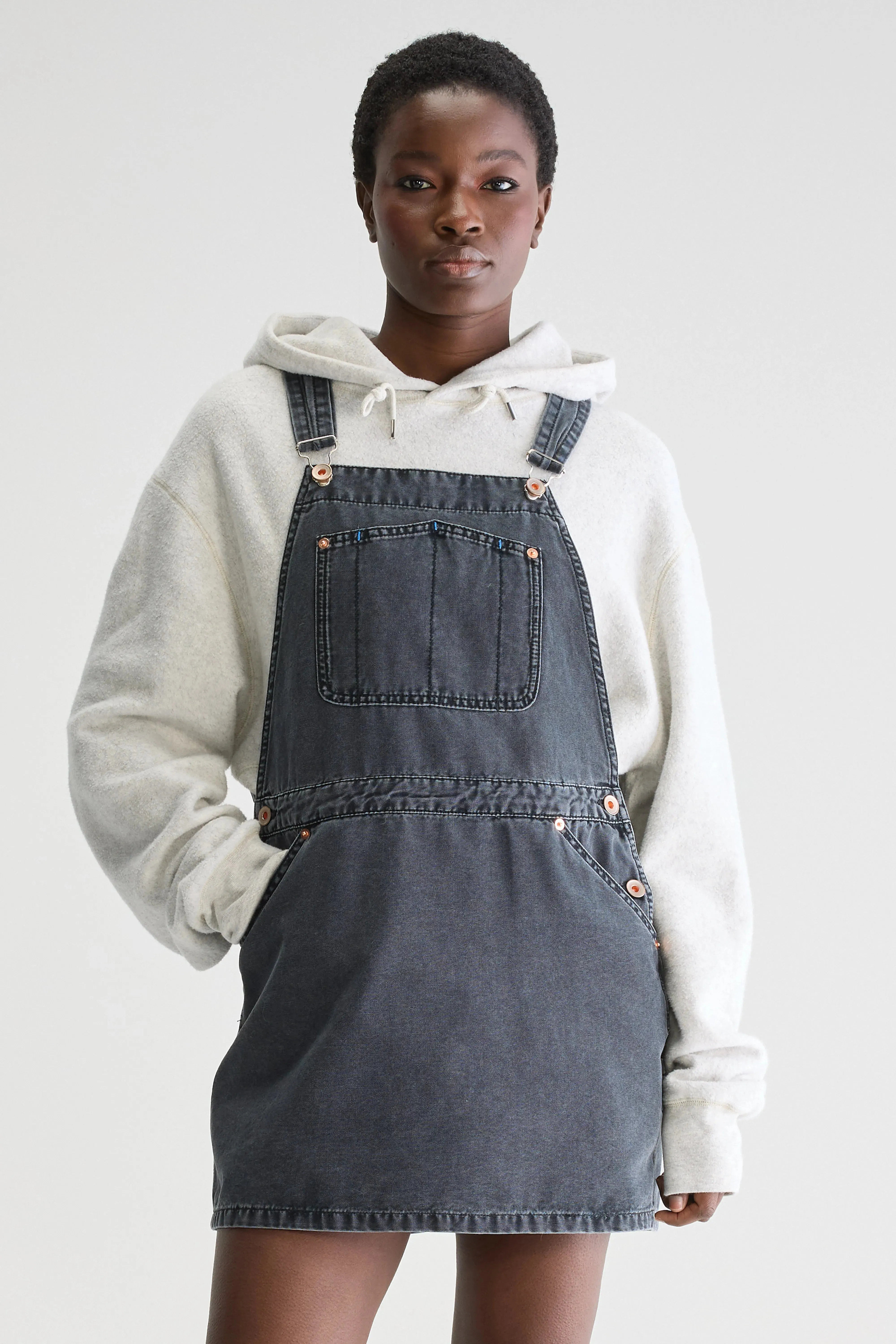 Layered Collar Piama mini overall dress (251 / W / CHARCOAL)