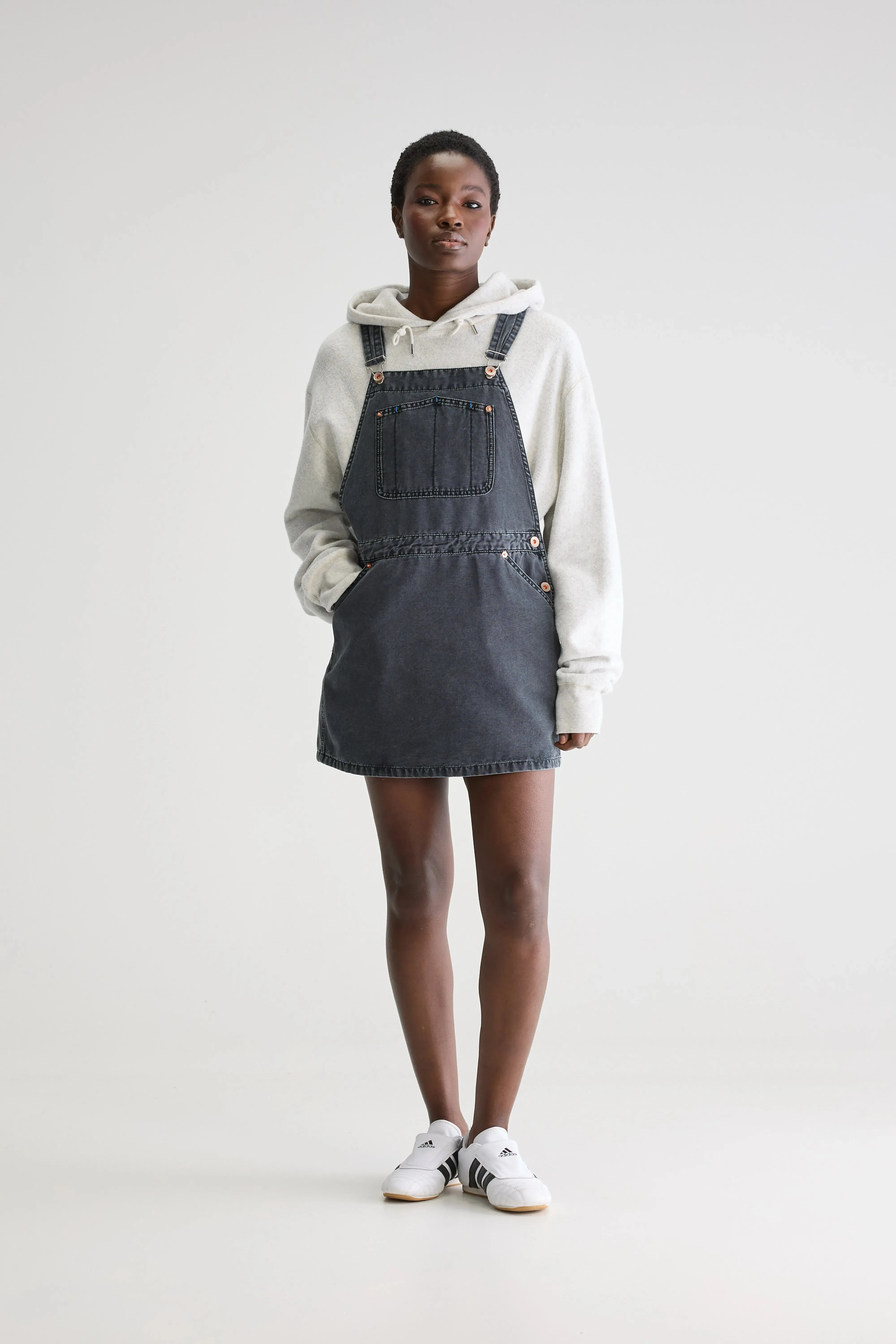 Layered Collar Piama mini overall dress (251 / W / CHARCOAL)