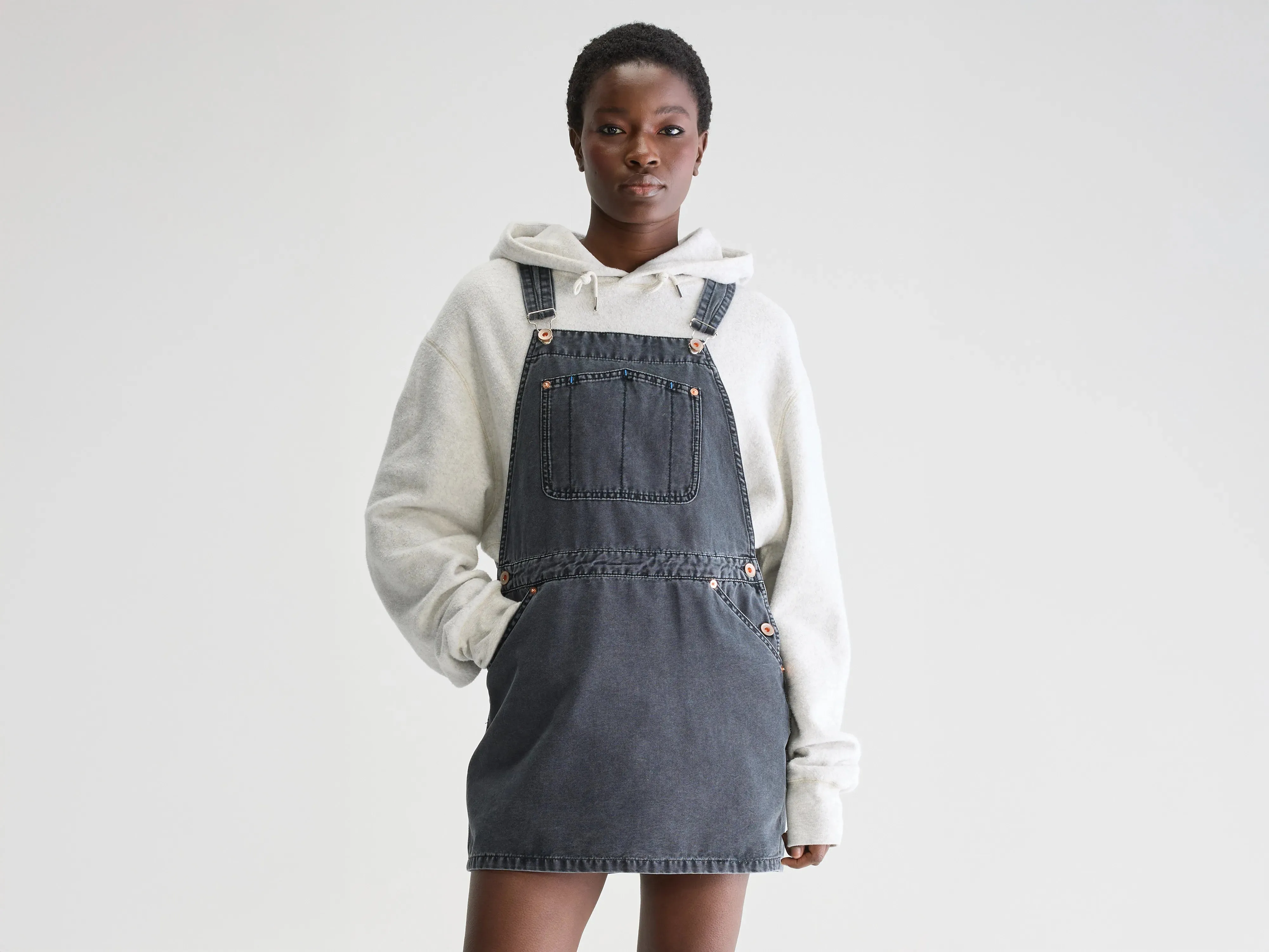 Piama mini overall dress (251 / W / CHARCOAL) Fashionable outfit for outings All Fit