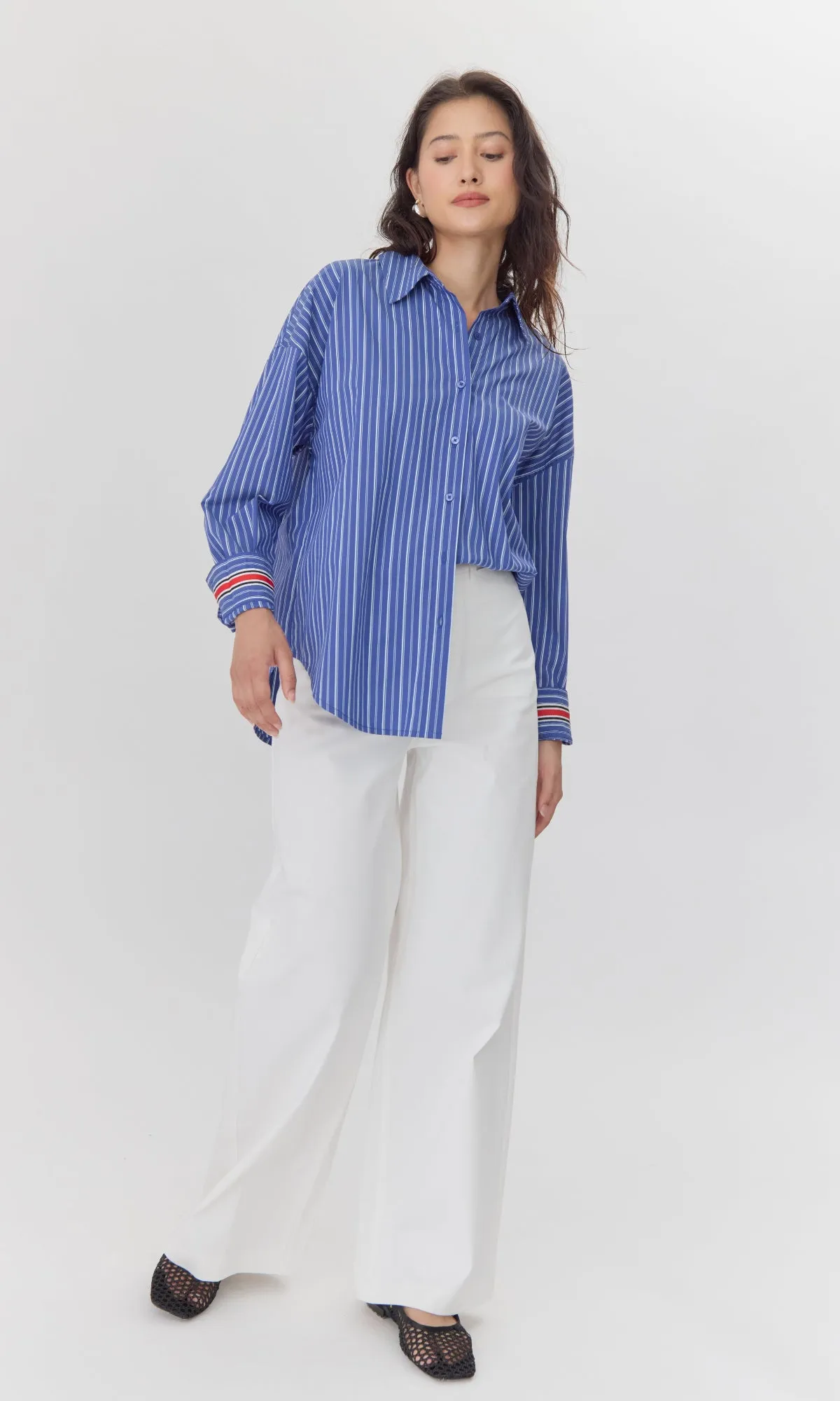 Light Textures Hattie Poplin Oversized Stripe Shirt