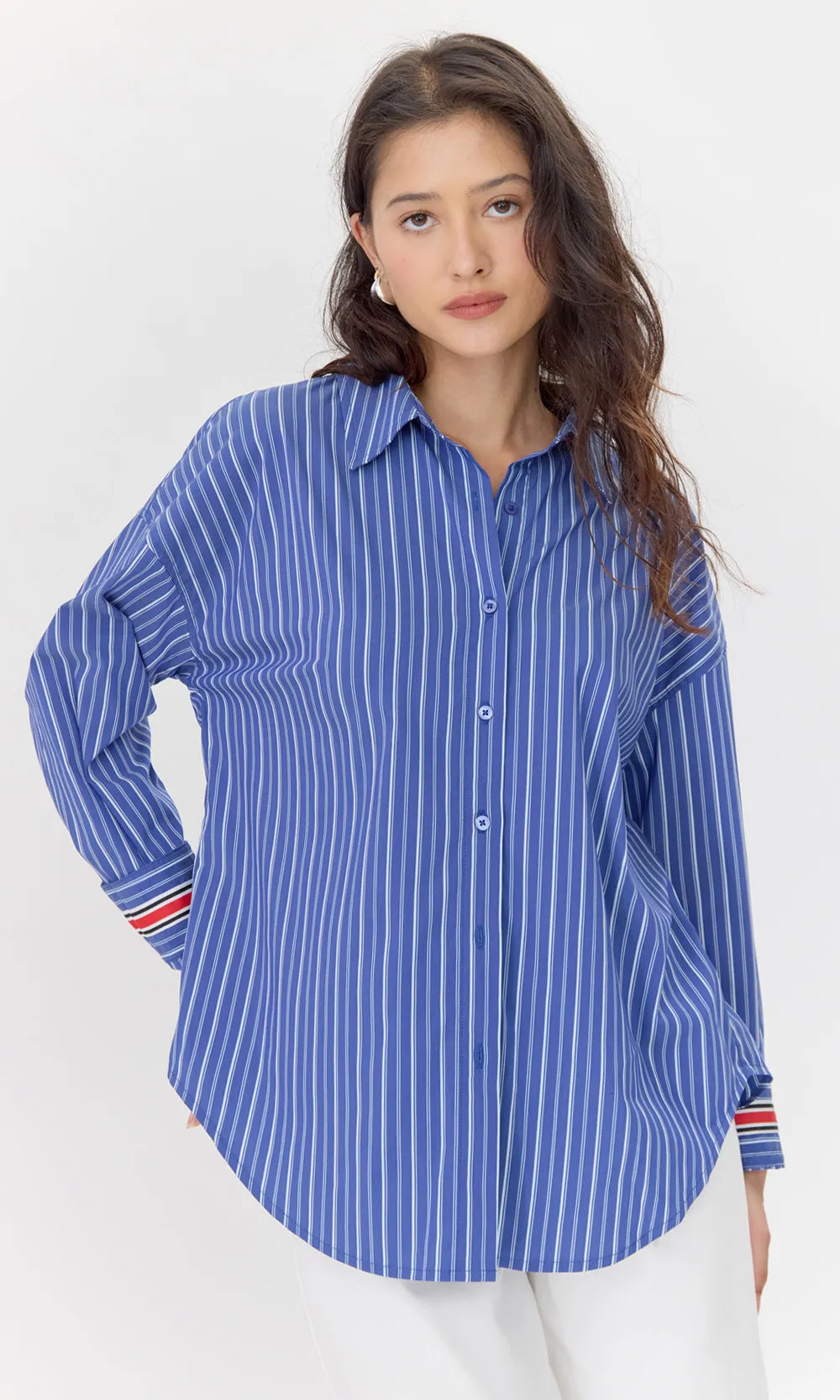 Light Textures Hattie Poplin Oversized Stripe Shirt