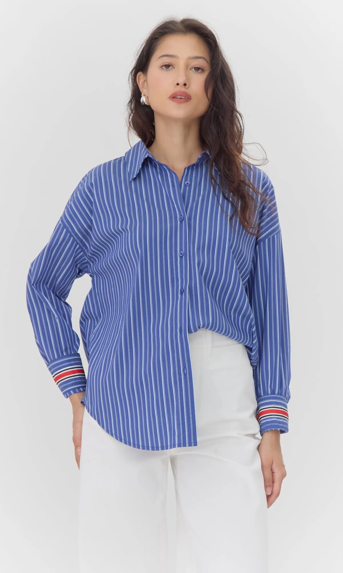 Light Textures Hattie Poplin Oversized Stripe Shirt