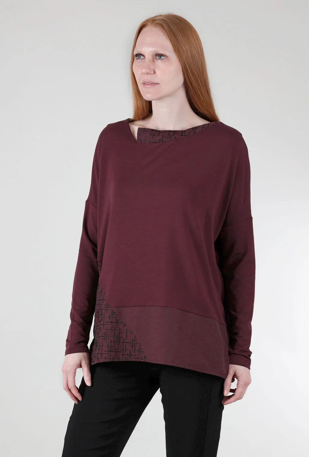 Lightweight Comfort Stitch Tech Trim Top, Burgundy/Black