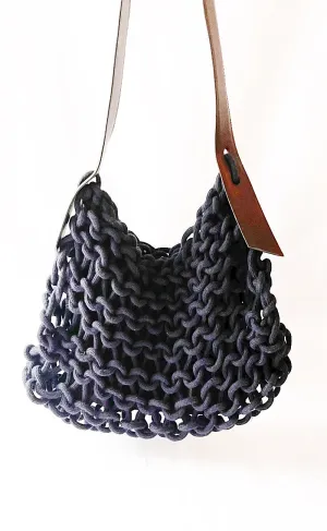 Alia Cashmere Woven Bag, Navy Casual Outfit