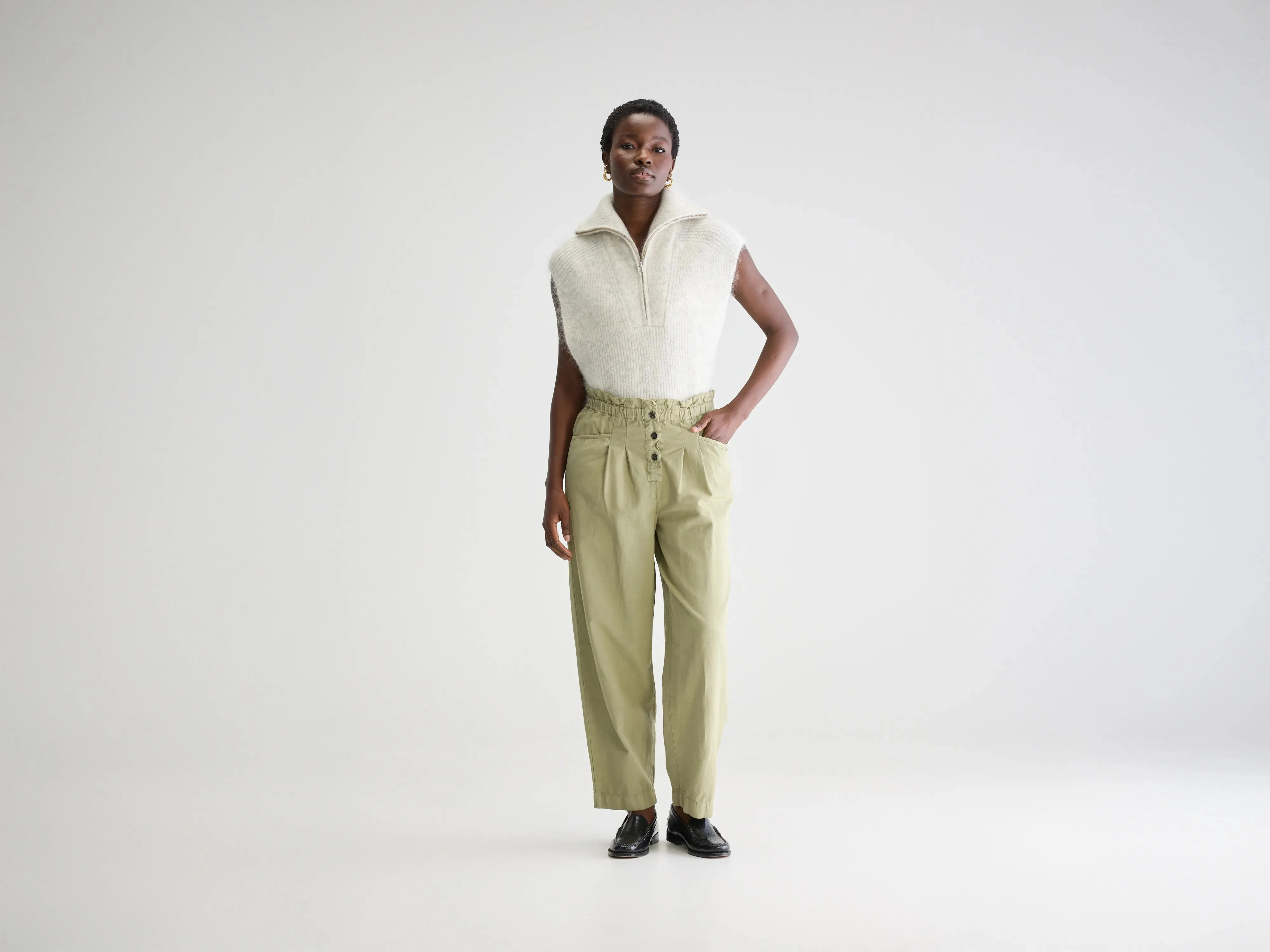Lilow paperbag trousers (251 / W / SAUGE) Flexible Waist Layered Wear