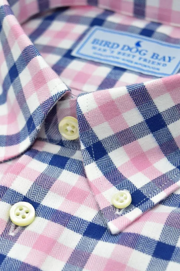 Linden: Button Down Shirt - Pink/Navy (XL) trend clip
