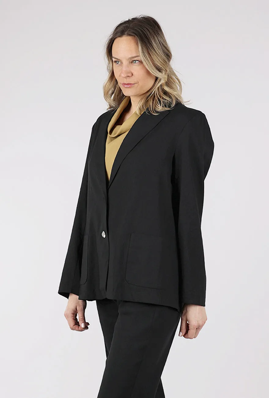 Linen Blend Blazer, Black Travel Ready Gear
