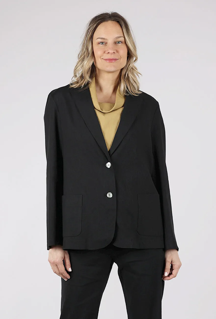 All Day Layering Sleek Style Linen Blend Blazer, Black