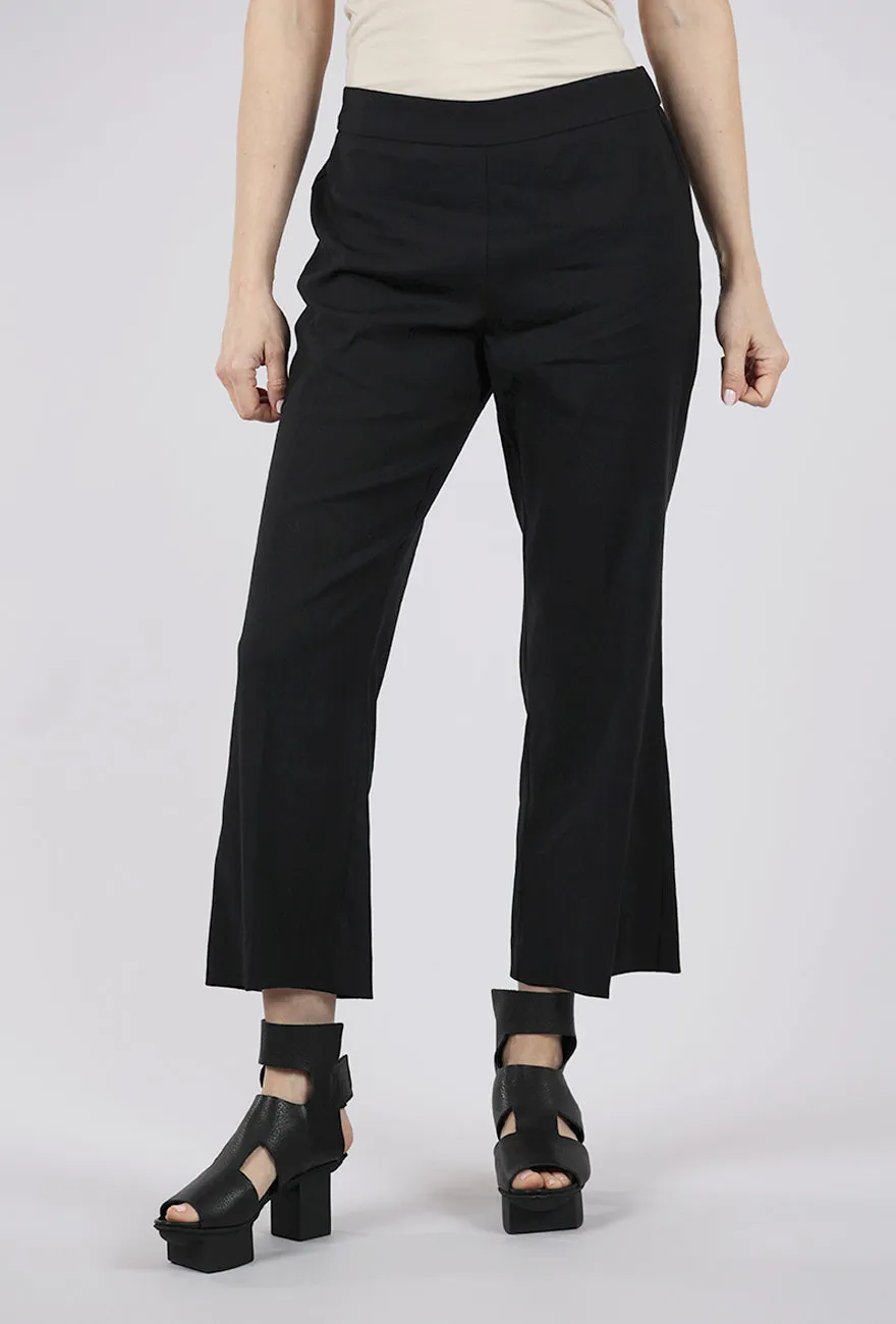 Linen Blend Crop Flare Pant, Black Trendy Comfort